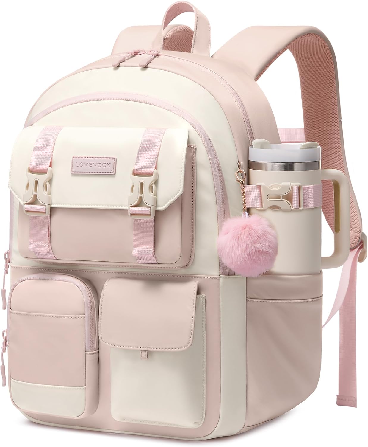 LOVEVOOK School Backpack for Teen Girls,Student Backpack Purse for 8-16 Teenage,Cute Kid Bookbag with Large Cup Holder,Back to School Backpack Fit 15.6 Inch Laptop,College Travel Bag for Daughter Gift