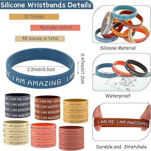 Miniatura 2 de Sratte Pulseras de silicona inspiradoras de goma, elásticas, unisex, para estudiantes, regalo de Navidad, medias para clase (color brillante)