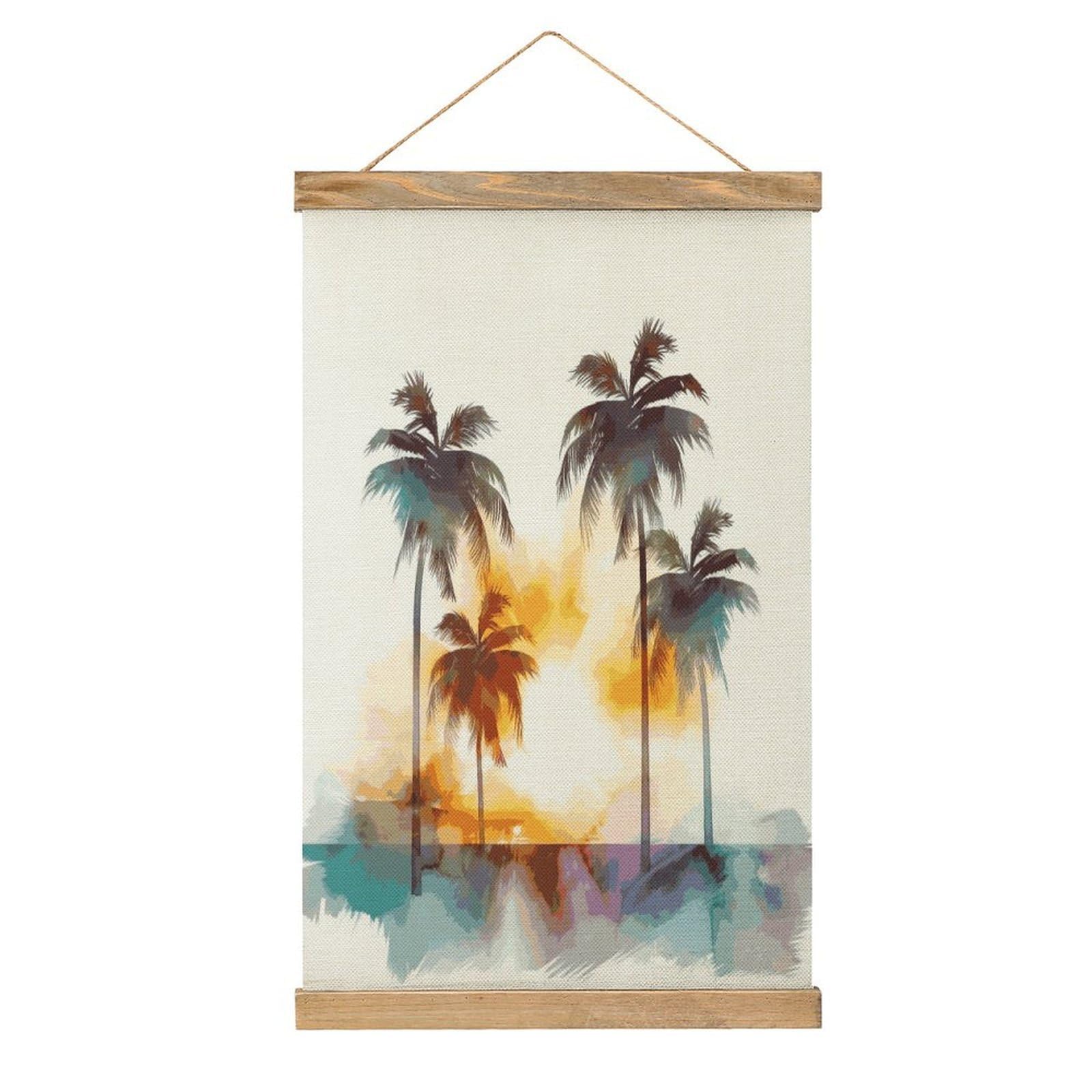 FekiLoot Palm Trees Sunset Wall Art Poster Hanger Frame Linen Wall Art Decor Vintage Hanging Poster Hanging Wall Decor Rustic Retro Wall Art Print for Living Room Decor 20.4 X 13.1Inches