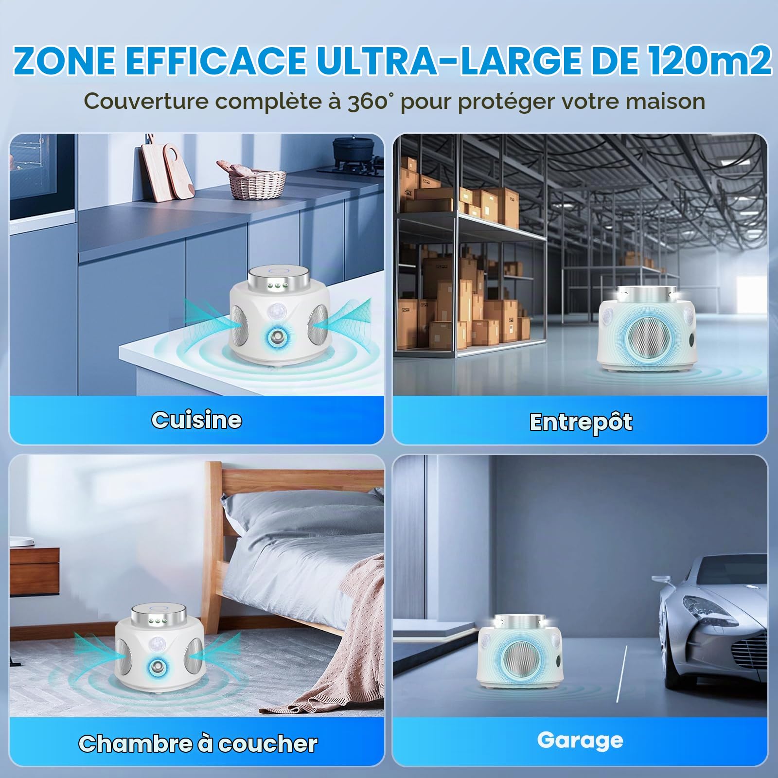Ultrasons Souris et Rats avec 3 Emetteurs à Ultrasons, 3 Modes Anti Souris Répulsif Souris Brancher avec 9 Lumières Stroboscopiques, 360° Anti Rongeurs pour Rat Araignée Moth