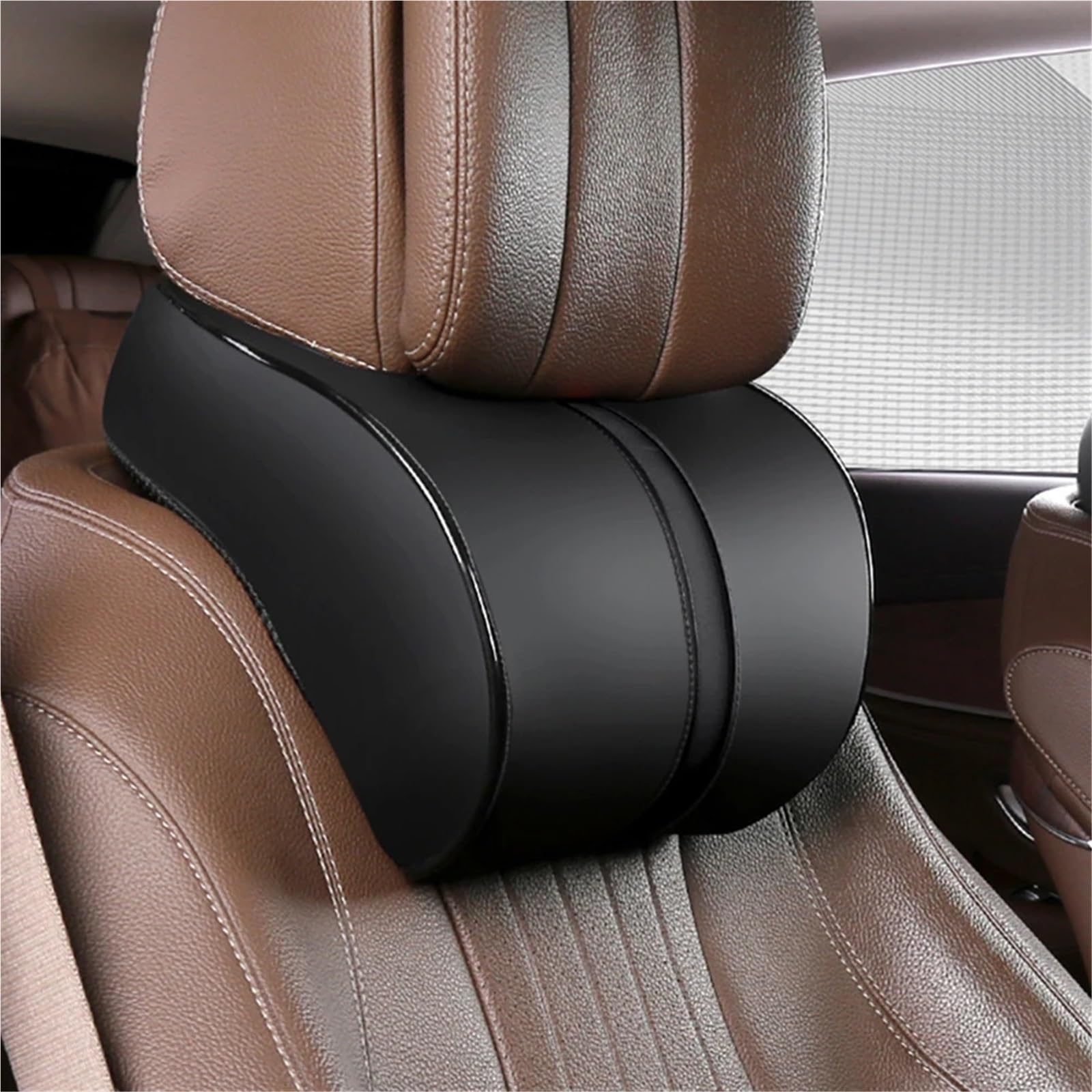 Car Pillow Driving Seat Cuscino per il collo dell'auto in pelle PU, supporto per poggiatesta del sedile, cuscino in memory foam, supporto lombare per poggiatesta automatico(D)
