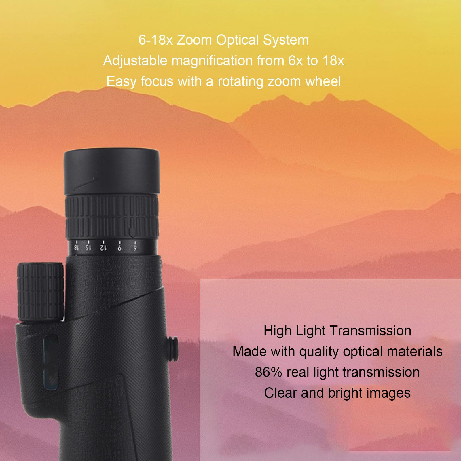 Jiawu Telescopio Monoculare, Ingrandimento Regolabile con Zoom 6x-18x con Armatura in Gomma, Cannocchiale Monoculare HD per Birdwatching Campeggio Escursionismo Viaggi