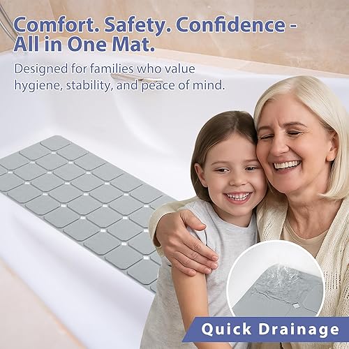 Miniatura 7 de Tapete de silicona para bañera, extra grande, antideslizante, plegable, con ventosas fuertes y grandes agujeros de drenaje, duradero, lavable a