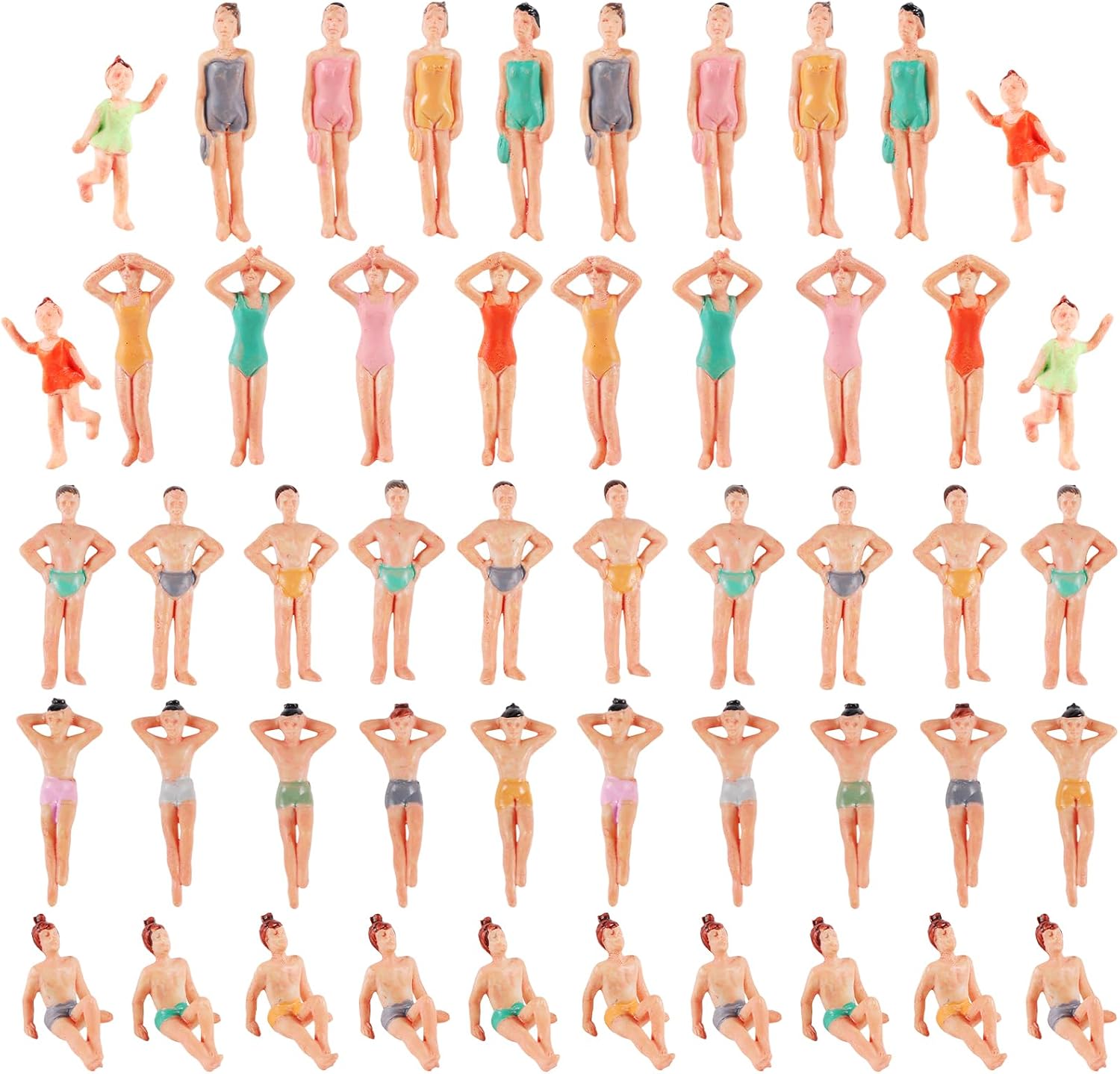 50Pcs Colorful Swimsuit Miniature Figures, 1:50 Scale Dollhouse Accessories for Railway Station & Beach Landscape Model Scenery