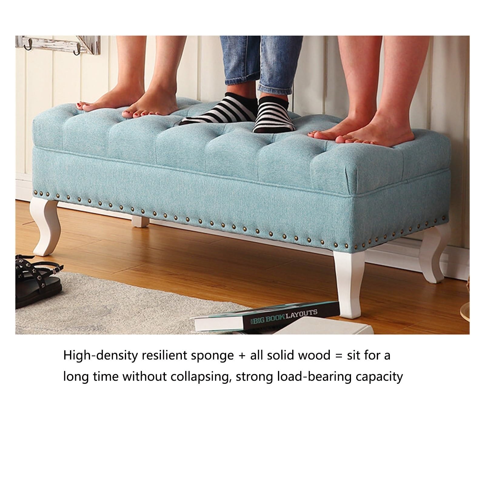 Banco Tapizado, Moderno Reposapiés Rectangular para Recibidor Y Baño B | Muebles Decorativos para El Hogar, Verde, 100 X 45 X 40