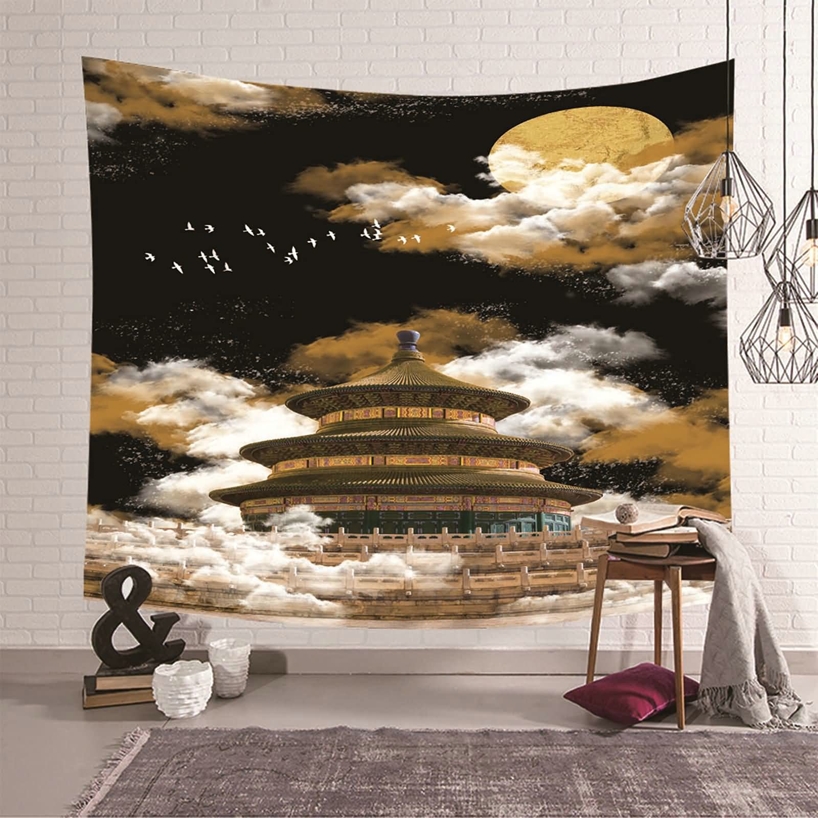 Tapiz de pared de luna nocturna KnSam en poliéster resistente de 150 x 130 cm