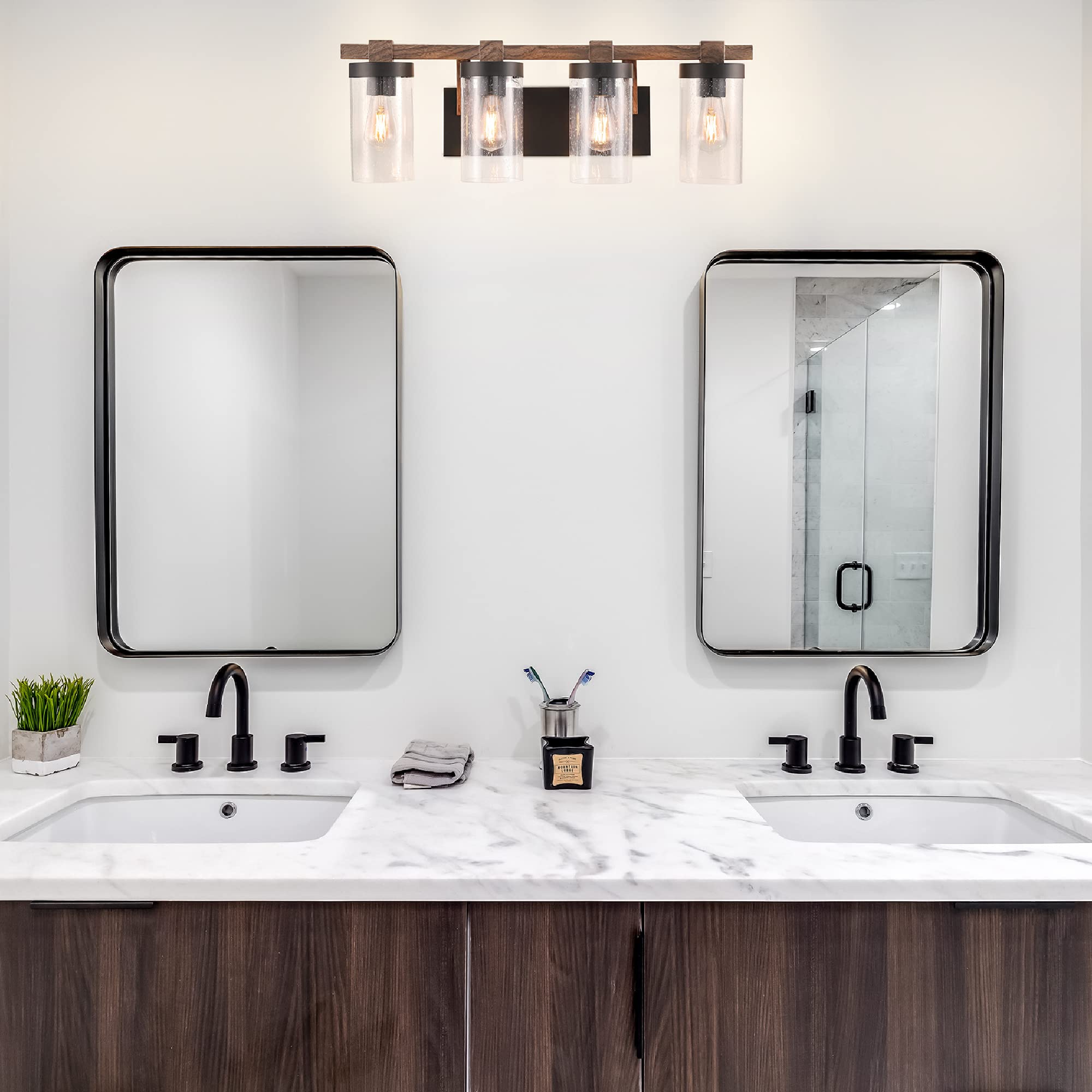 Ultralux Oil Rubbed Bronze Rustic Vanity 4-Light, 4 Vintage Style Light Bulbs Included - 8W, 2700K, Standard E26 Base, Bathroom Lights, Wall Lights for Kitchen, 5 Year Warranty