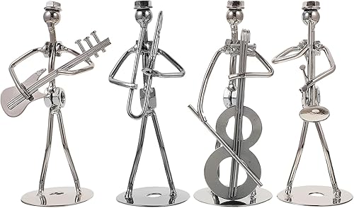 ARTIBETTER Escultura decorativa de músico, juego de 4 figuras de acento, figura de banda de música de hierro, estatua de músico, guitarrista para