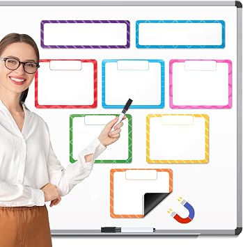 8Pcs Magnetic Write & Wipe Paper Organization Chart,Classroom Organization Reusable Dry Erase Label Teacher Learning Objectives Board,Whiteboard Magnets Set for Goal Target