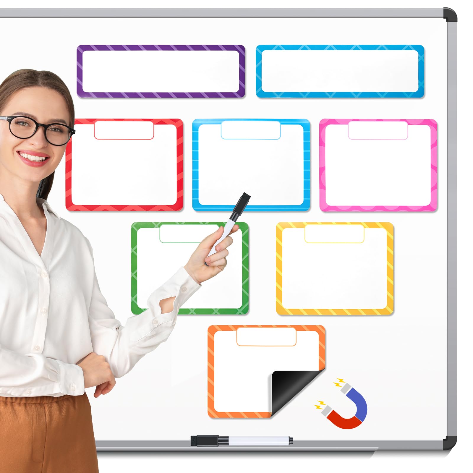 8 Pcs Magnetic Write & Wipe Organization Charts for Classroom Whiteboard