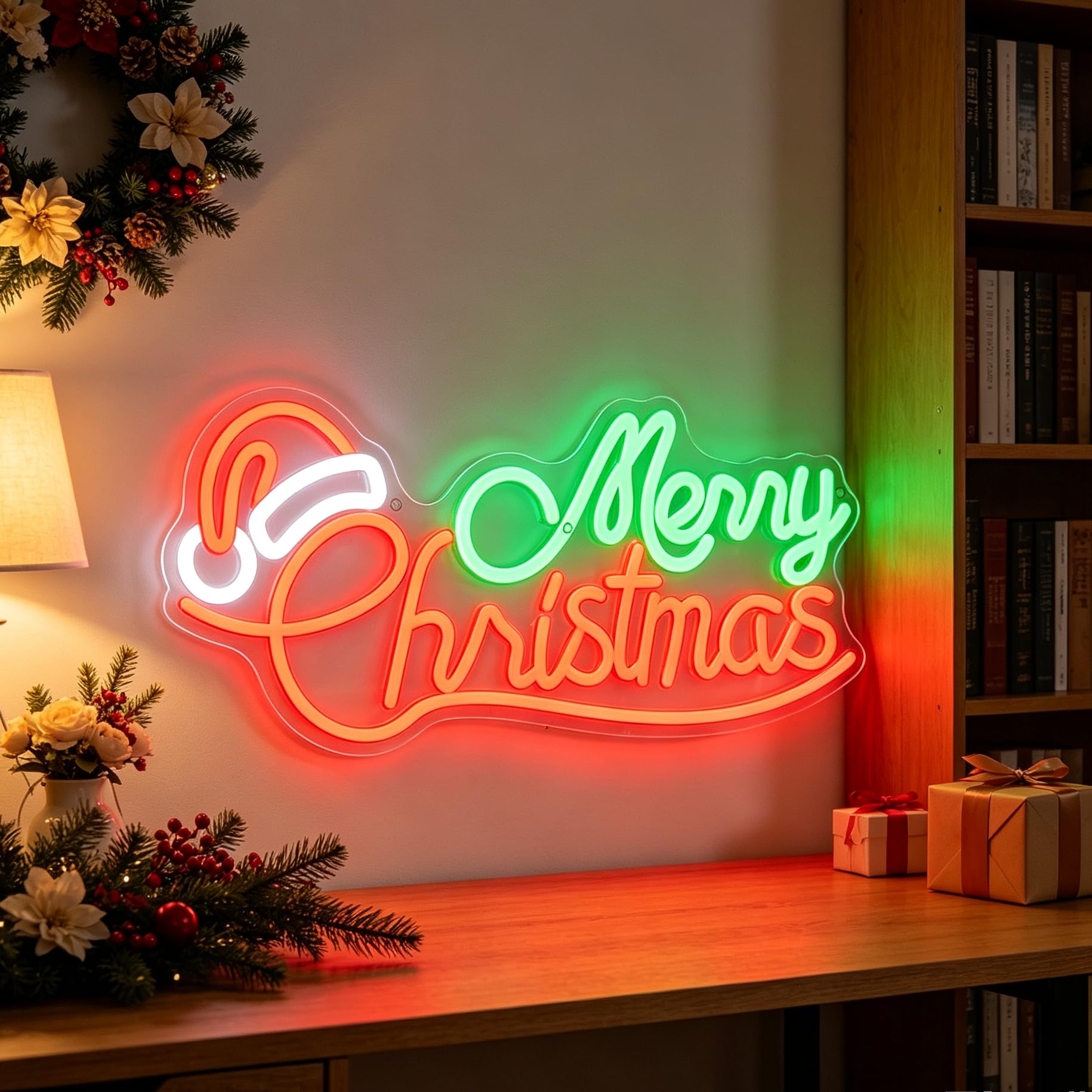Insegna al neon con scritta "Merry Christmas", luce notturna a LED dimmerabile per casa, ufficio, bar, decorazione per feste, regalo di compleanno e Natale per la famiglia