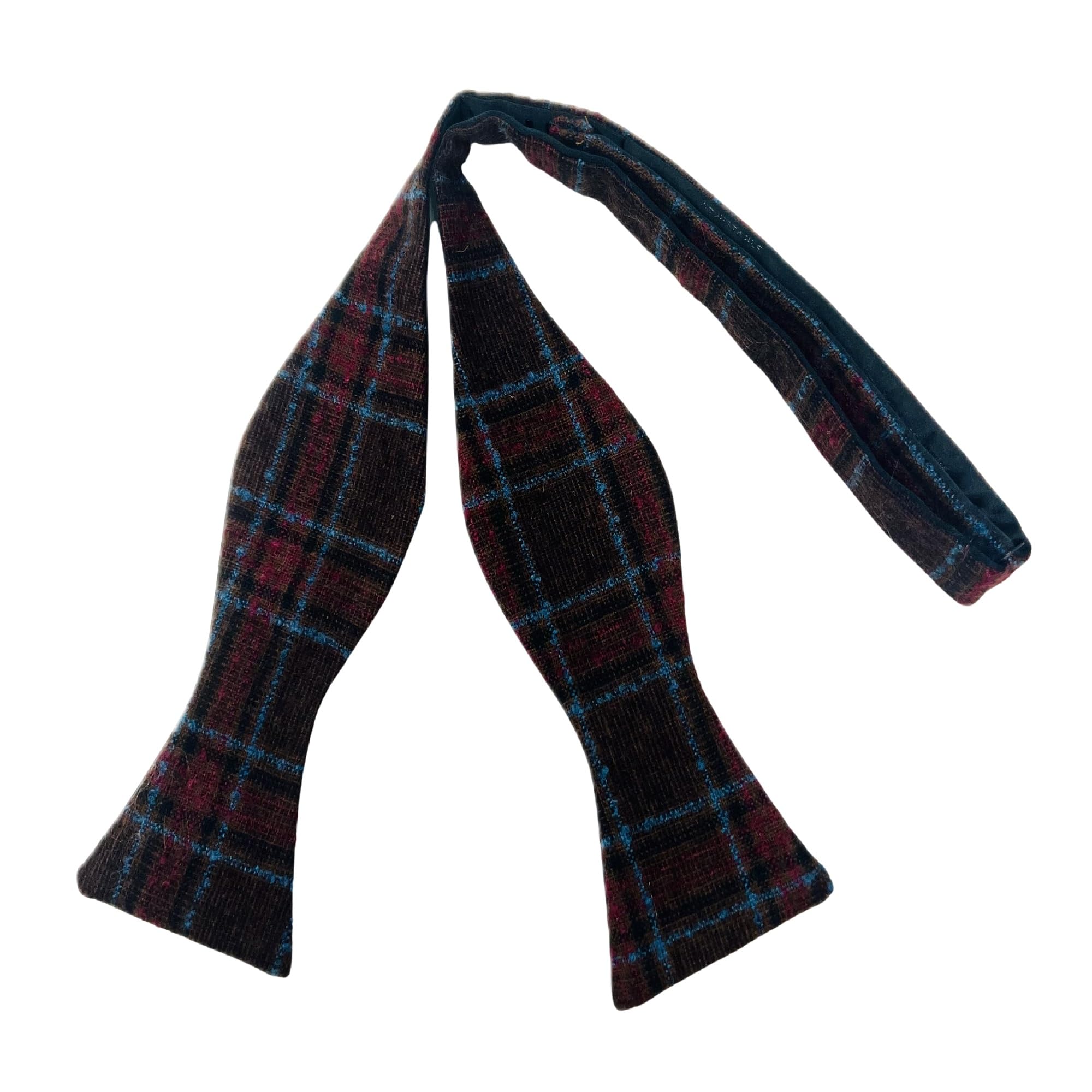 King & Priory Rust Brown & Red Check Self-Tie Bow Tie, Tweed, Tartan, Plaid