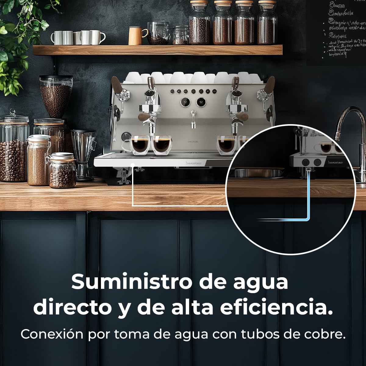 Cecotec Machine a Café Expresso Professionnelle Barista Baristeo Gastro. Pré-Infusion Réglable Pour Crème Parfaite, Pompe Rotative 9 Bars, Porte-Filtre 58 Mm, Chaudière Inox 10,5 L, Affichage PID