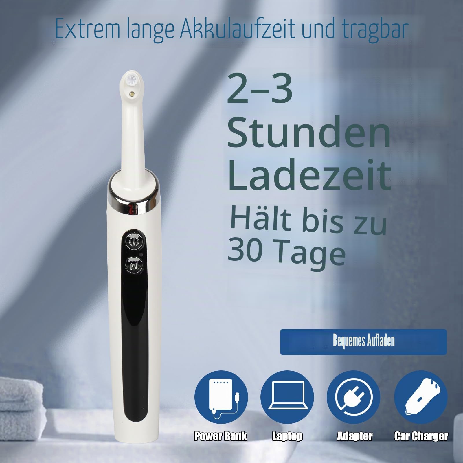 Multifunktionaler Elektrischer Zahnpolierer, IPX6 Wasserdicht, 5 Intensitätsmodi, LED-Licht, 5 Aufsätze, Zahnaufhellung und Tiefenreinigung