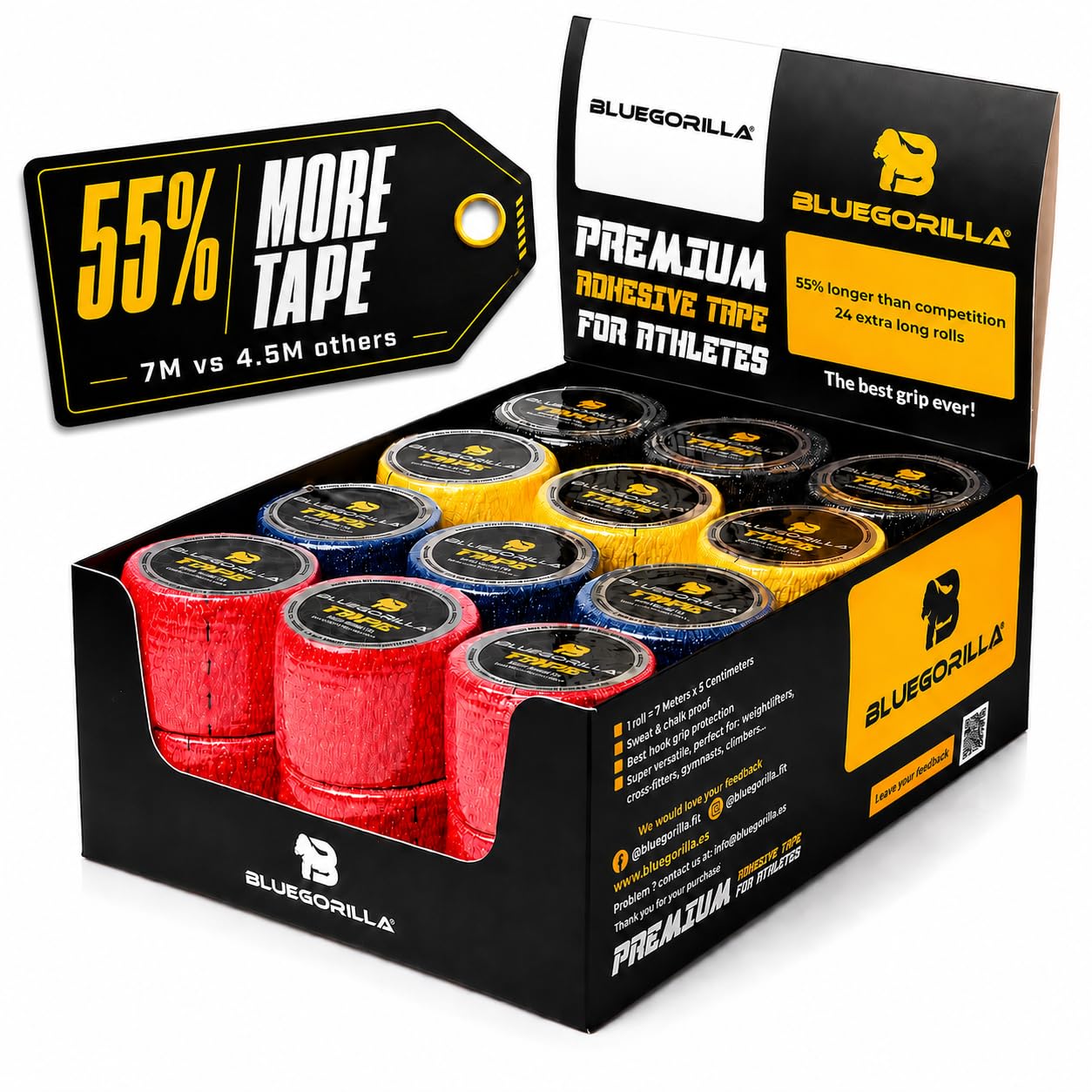 Premium Crosstraining-Weightlifting BLUEGORILLA. Najszerszy i najmocniejszy na rynku. Testowane w naszym pudełku z najlepszymi sportowcami. Opakowanie 24 sztuk w mieszanych kolorach