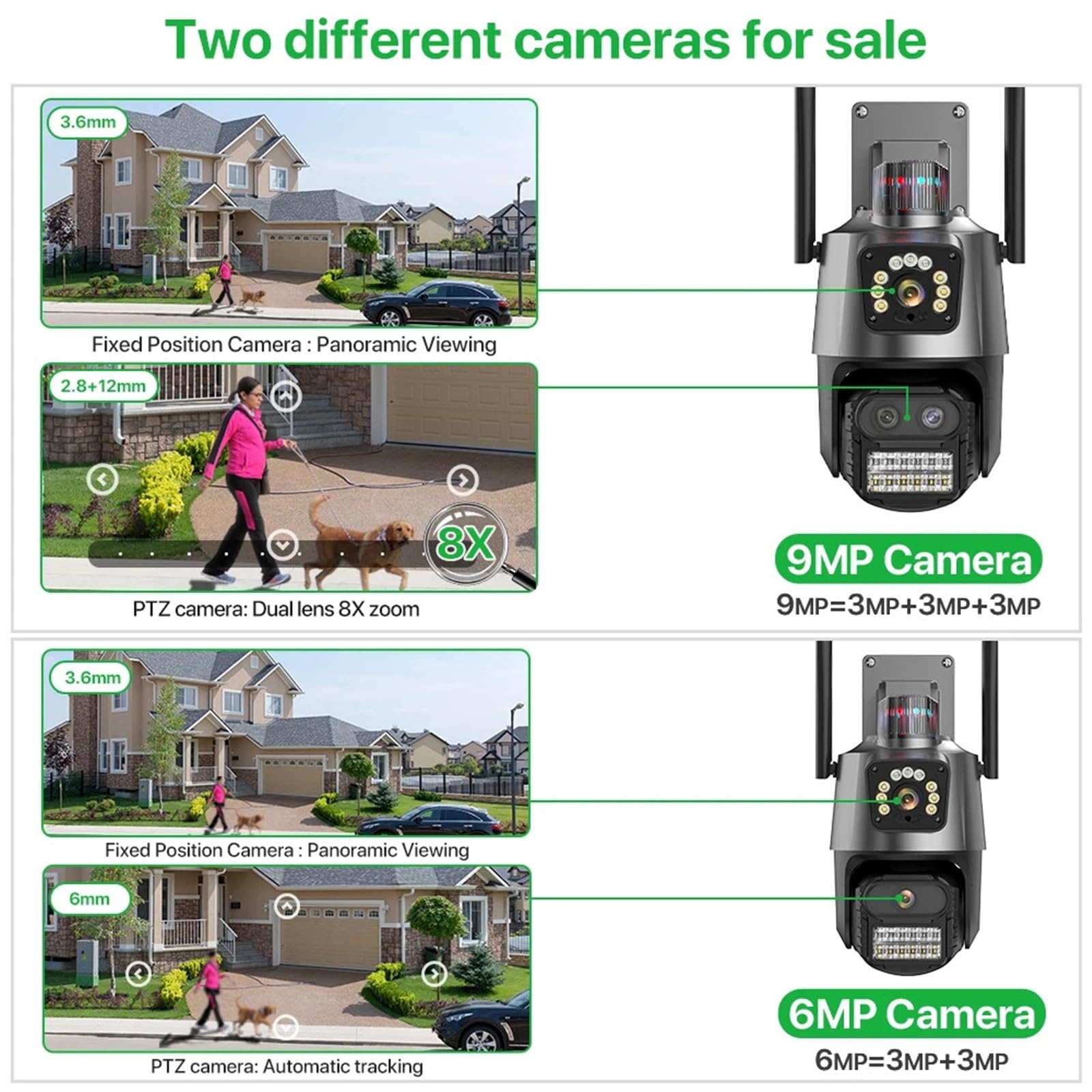 Kamera bezpieczeństwa, Kamera IP 4K 9MP HD na zewnątrz 8X Zoom trzy obiektywy podwójny ekran kamera PTZ 6MP światło policyjne alarmowy nadzór wideo(9MP Add 128G)