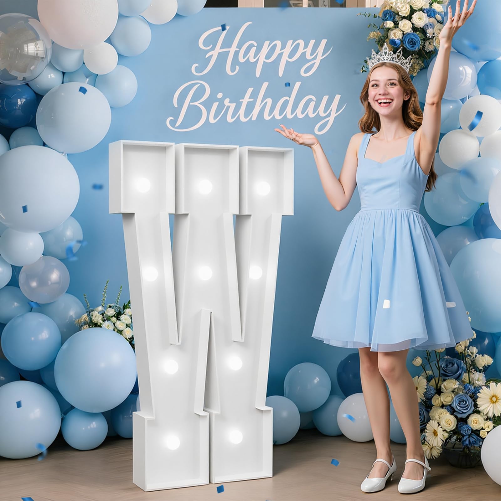 Photo 1 of [NO LEDS] Marquee Letters 4 Feet Tall, 4FT Large Light up Letters W, Big Sign W with Cool White Light for Birthday Graduation Decor, Wedding Proposal Engagement Party Backdrop Decorations