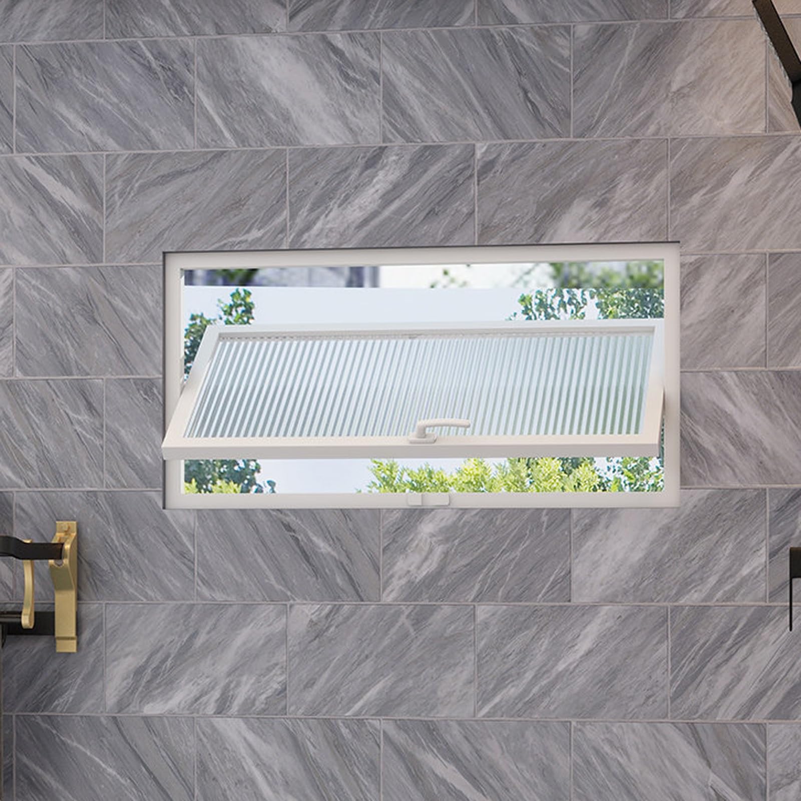 Ventana de ventilación ajustable blanca de 69x53 cm para baño con marco de aluminio