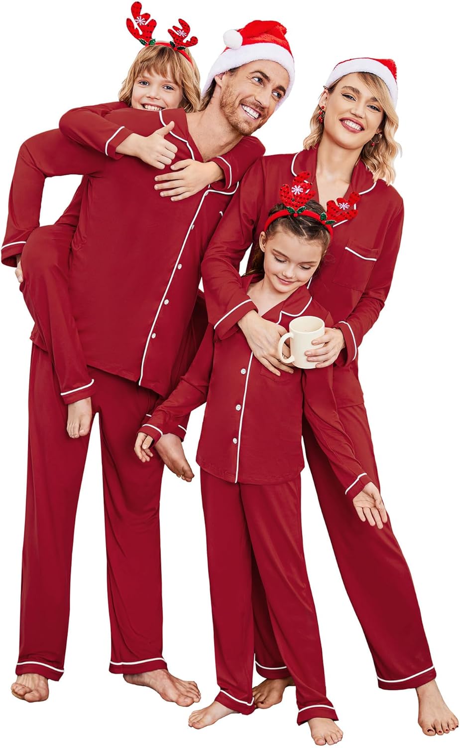 Ekouaer Christmas Family Matching Pajamas Long Sleeve Button Down Pj Set Festival Party Sleepwear