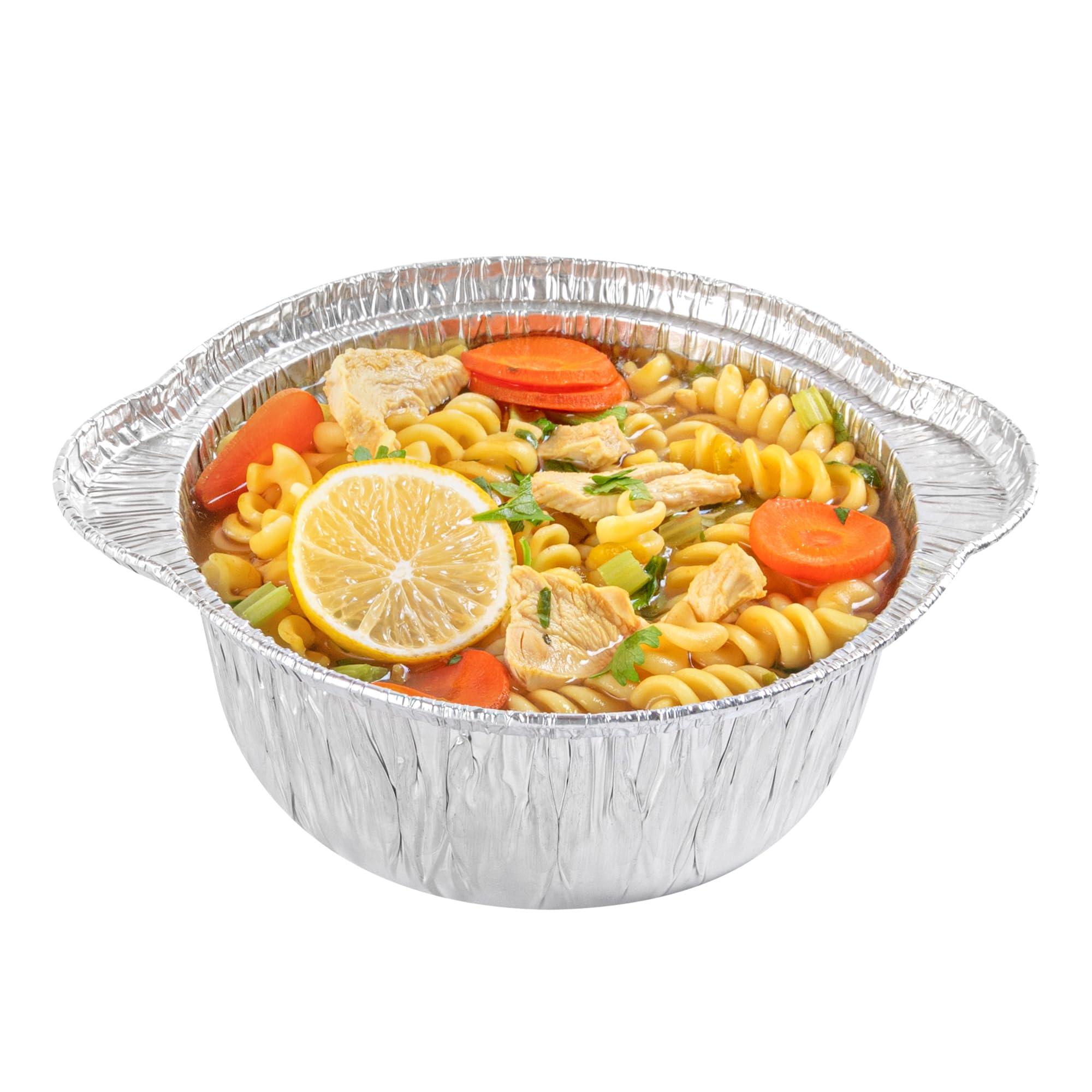 Restaurantware Foil Lux - Sartenes y tapas de 34 onzas, 10 ollas desechables con tapas, listas para horno, compatibles con estufas, bandejas de aluminio para hornear, congelables, para acampar al aire
