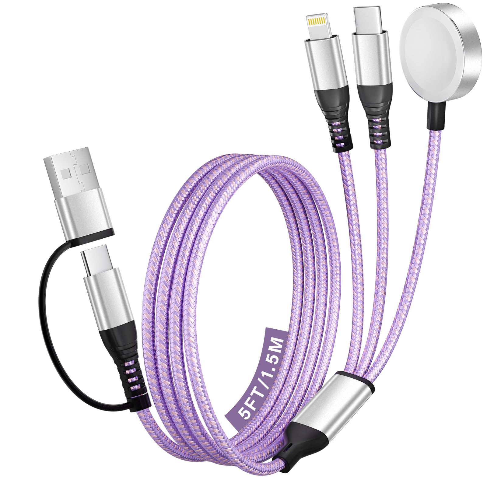 Travel Essentials, Travel Charger for iPhone 17 and Apple Watch for Multiple Devices, Charging and Data Sync, 3 in 2 USB A/USB C Multi Charger with 3 Ports Compatible for Apple Watch/iPhone 17-6, 5 FT