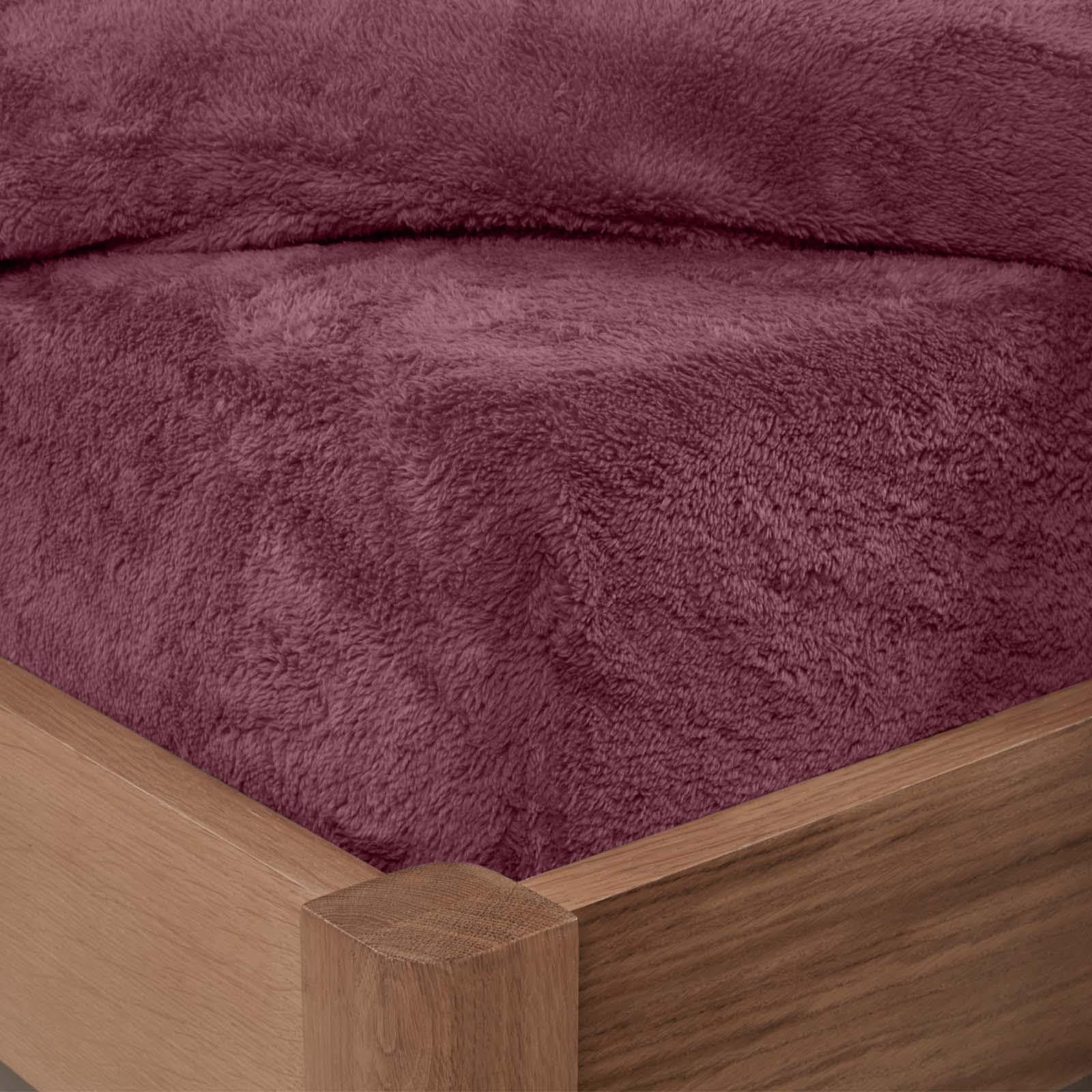 Brentfords Single Bedsheets Red, Teddy Fleece Single Fitted Sheets Thermal Bedding Fade Resistant Ultra Soft Winter Bedding Fitted Sheet Single Bed, Burgundy