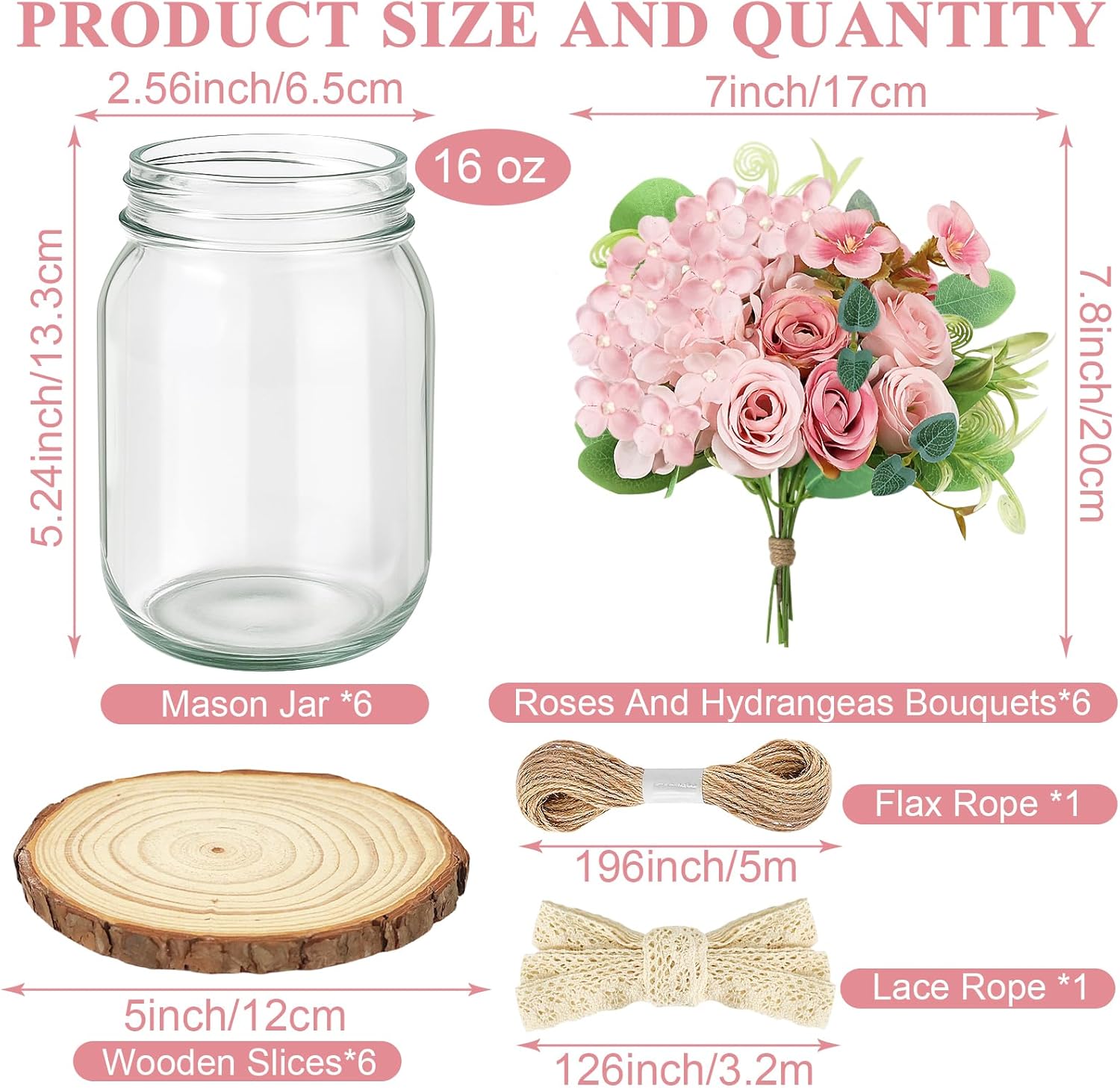 Set 10 Mason Jar Table Centerpiece - Wedding Centerpieces for Tables, Mason Jar Flower Centerpiece Vases Decor- Boho Farmhouse Rustic for Engagement, Bridal Shower, Wedding, Versatile Decor (Pink) - Image 2