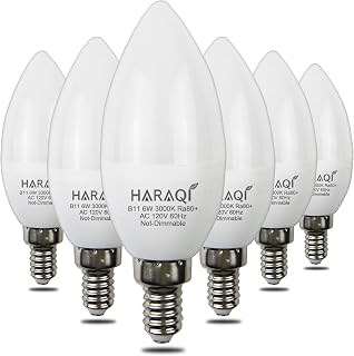 haraqi 6 Pack 6W 120V E12 Base B11 LED Filament Candle Light Bulb, 3000K Warm White Light, 60W Equivalent Decorative Chandelier Bulbs for Ceiling Fan Lights, Pendants, Fireplace