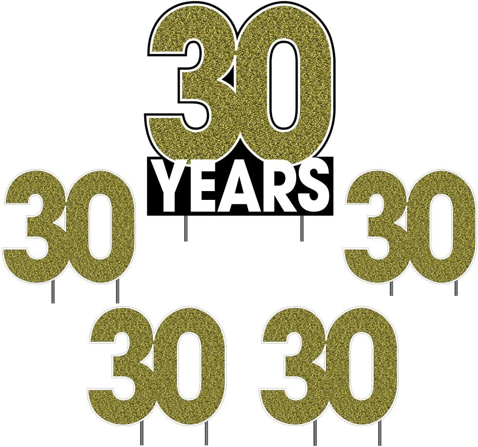 VictoryStore Yard Decorations: Celebrating 30 Years Yard Decoration 30th Anniversary Set of 5 Signs Includes Stakes