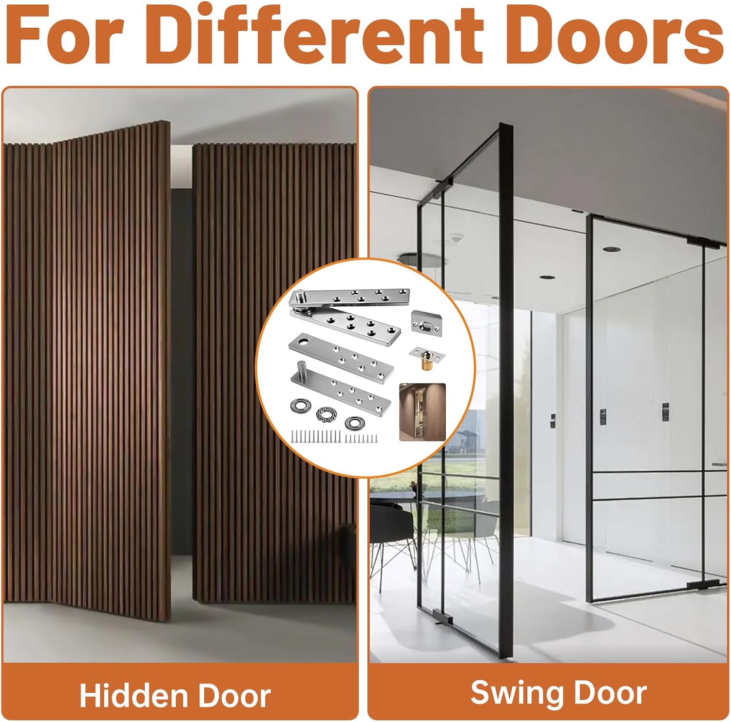 Heavy Duty Pivot Hinge, Pivot Hardware for Max 330 Lb, Hidden Door Hinges Kit for Secret Door Bookcase Wood Bookshelf (Silver)