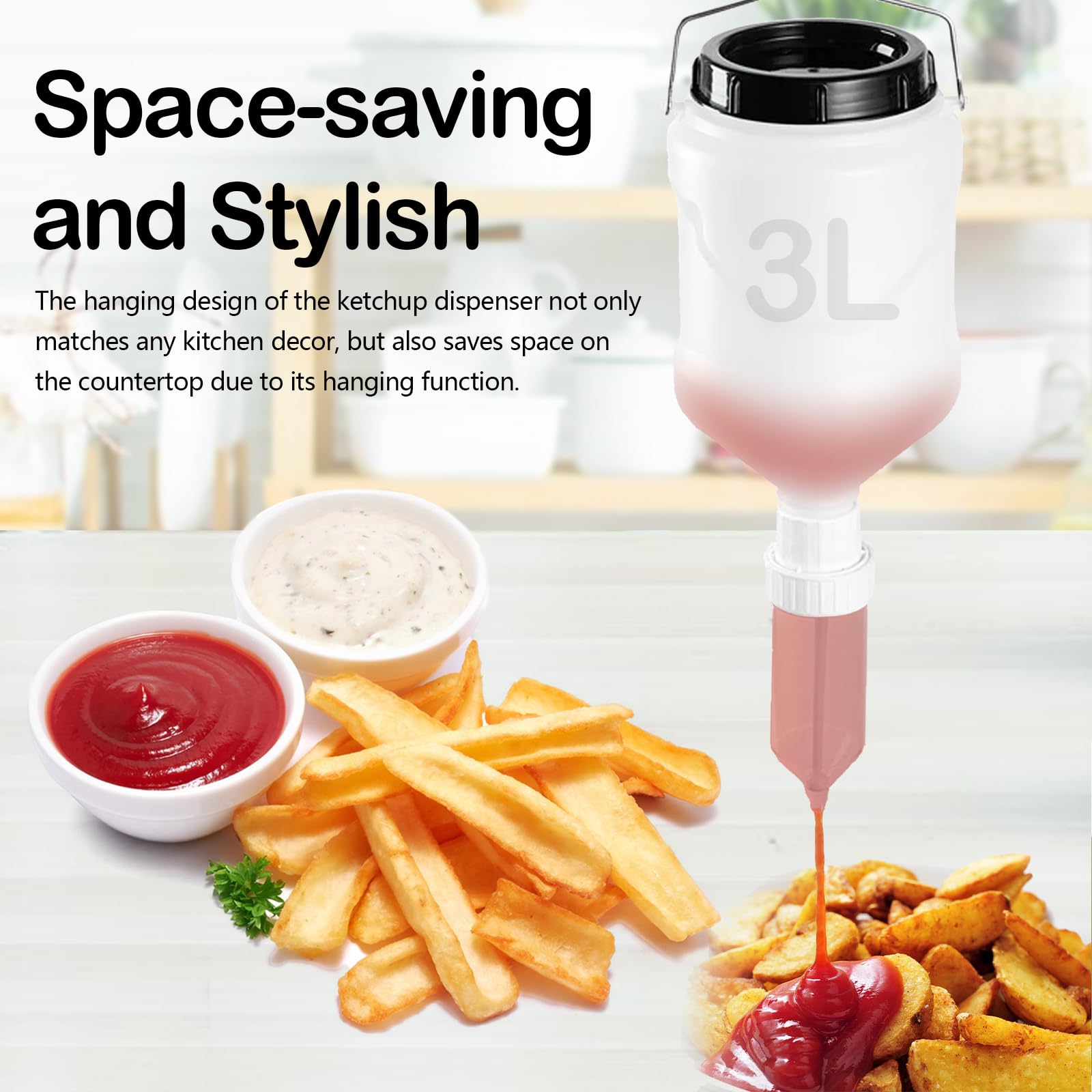 Bottiglia Squeeze per Salse da Appendere, Dispenser per Salse da 3 Litri, Bottiglia Squeeze Ricaricabile Dispenser per Ketchup - a Prova di Perdite per Spezie, Senape, Mayo, Salse piccanti