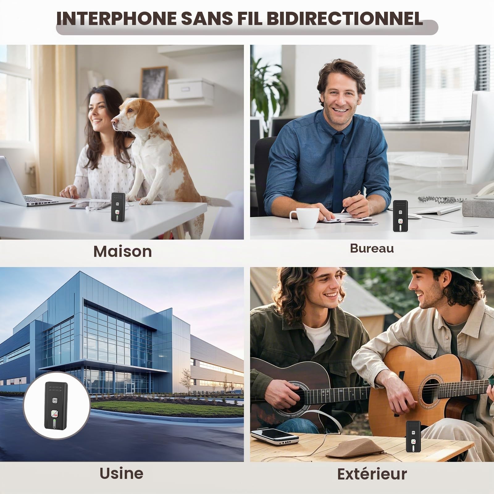 Interphone sans Fil 500 m, interphone Vocal sans Fil Longue portée | Interphone Interieur 2 Voies, Wireless Intercom pour Bureau, Maison, Personnes âgées (Noir)