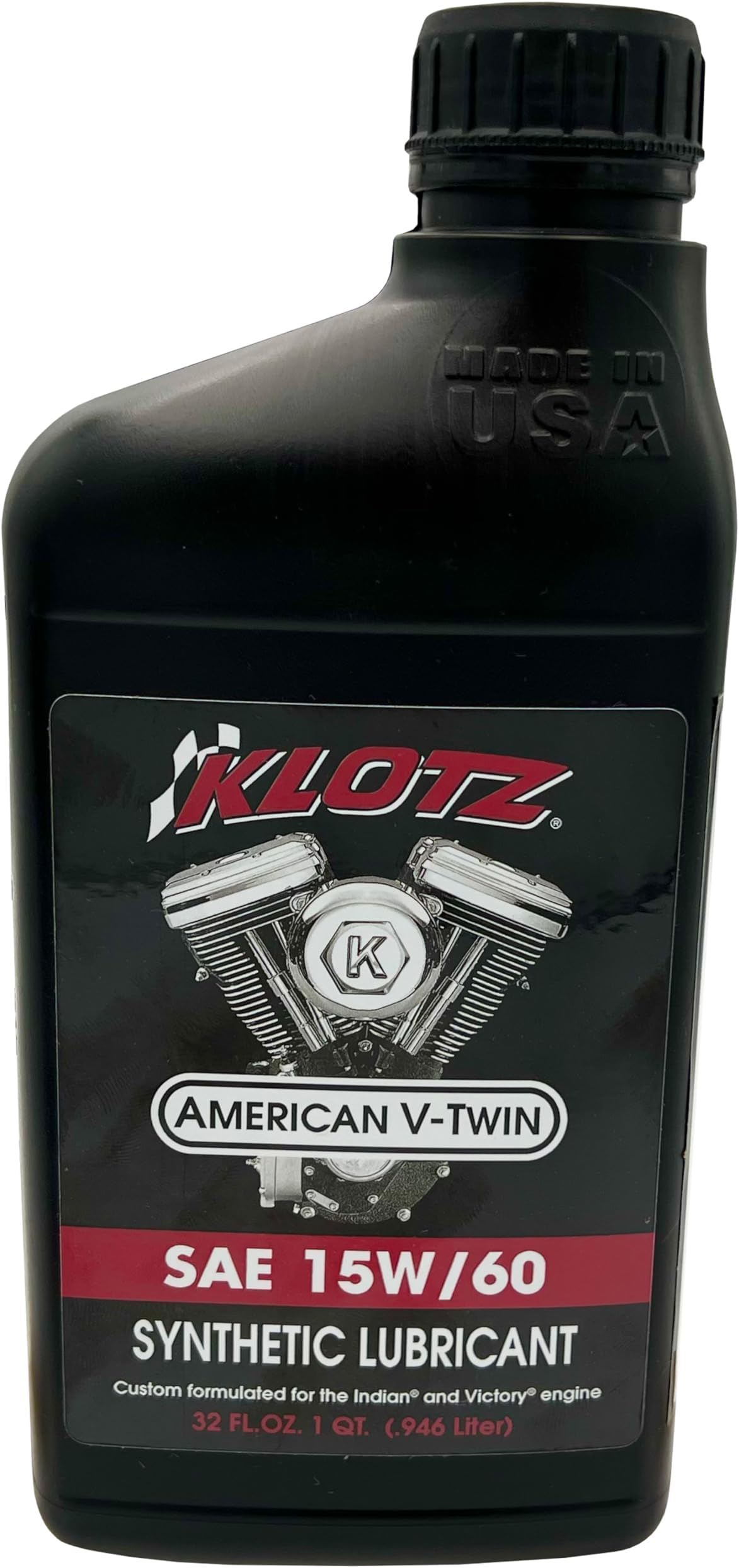 Klotz American V-Twin Synthetic Motorcycle Oil Lubricant 15W-60 for Yamaha, Victory, Indian Wet Clutch & Integrated Transmission Engine | KV-1560, 1 Quart