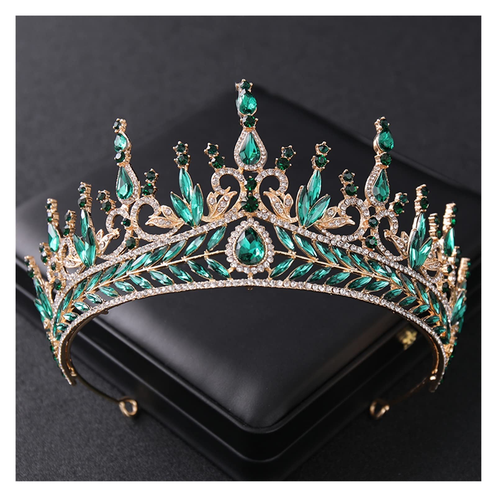 Luruxy barokowe kryształowe korony i tiary Rhinestone Princess Prom Diadem kobiety ślubne akcesoria do włosów dla nowożeńców biżuteria z pałąkiem na głowę Tiara (kolor metalu: zielony)