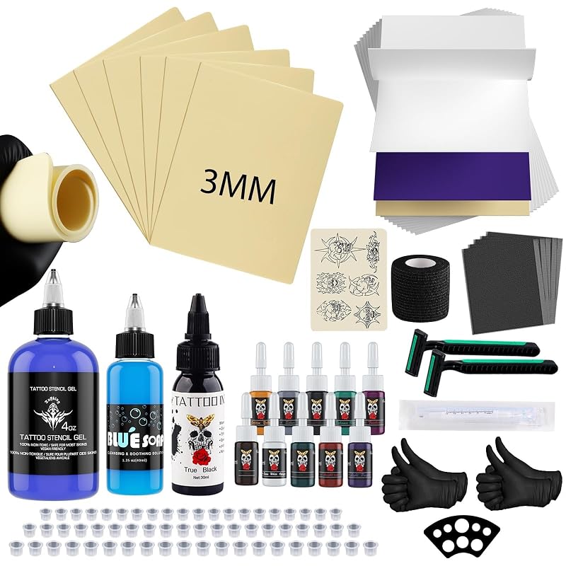 Kit completo para prática de tatuagem Ybeauty com pele sintética e papel de transferência, 124 peças