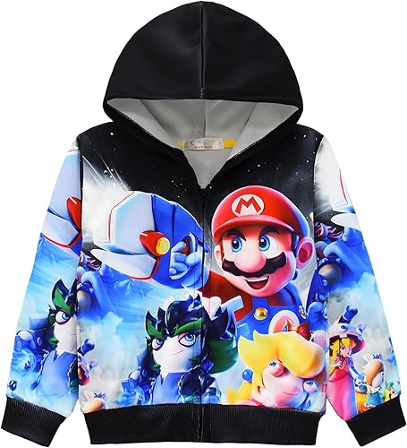 Oman nylon Sudadera con capucha para niños y niñas, súper linda sudadera con cremallera frontal, sudadera con capucha de dibujos animados para 4 a