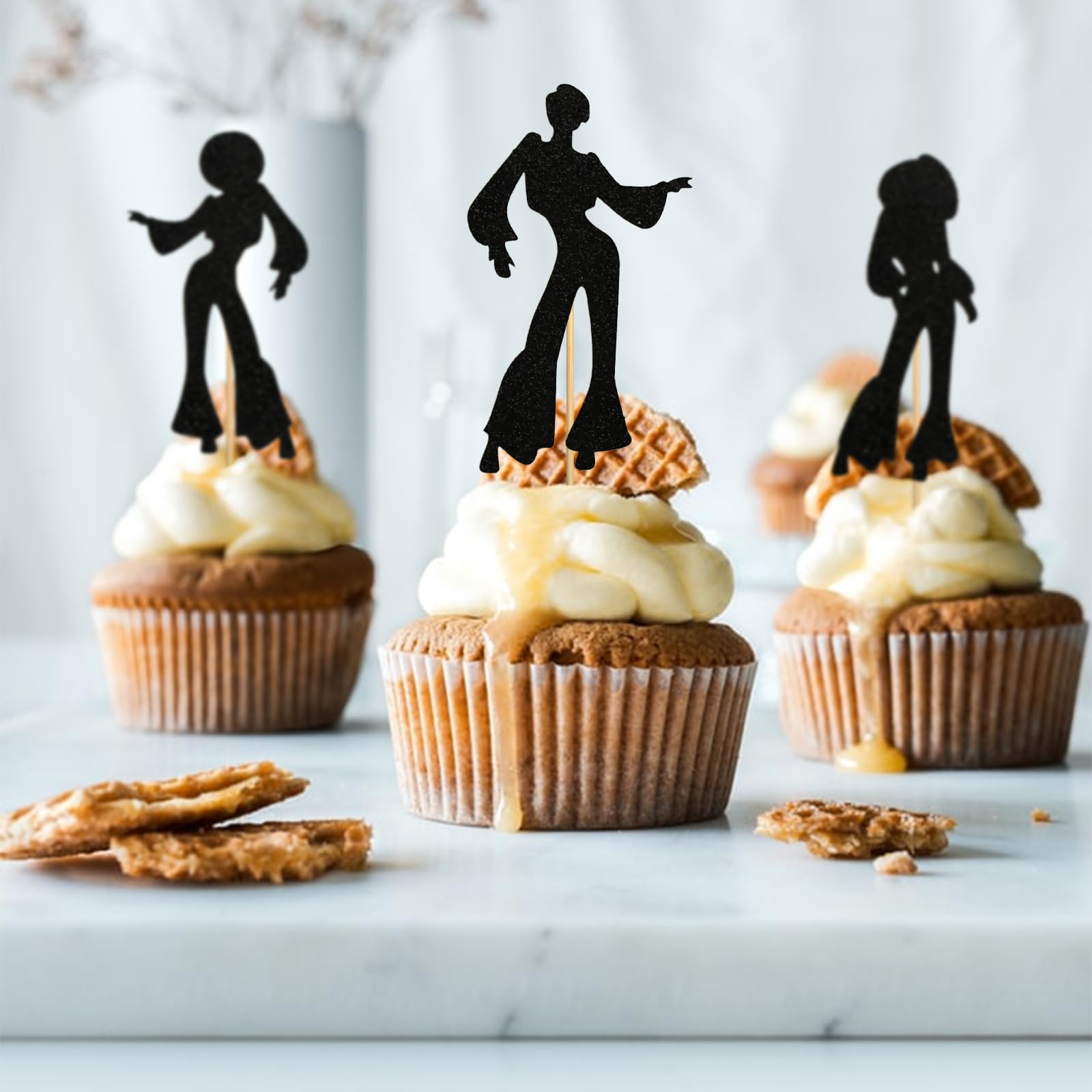 Vezerd Lot De 24 Décorations Gâteau Disco Anniversaire - Thème Années 70 80, Happy Birthday Cupcakes