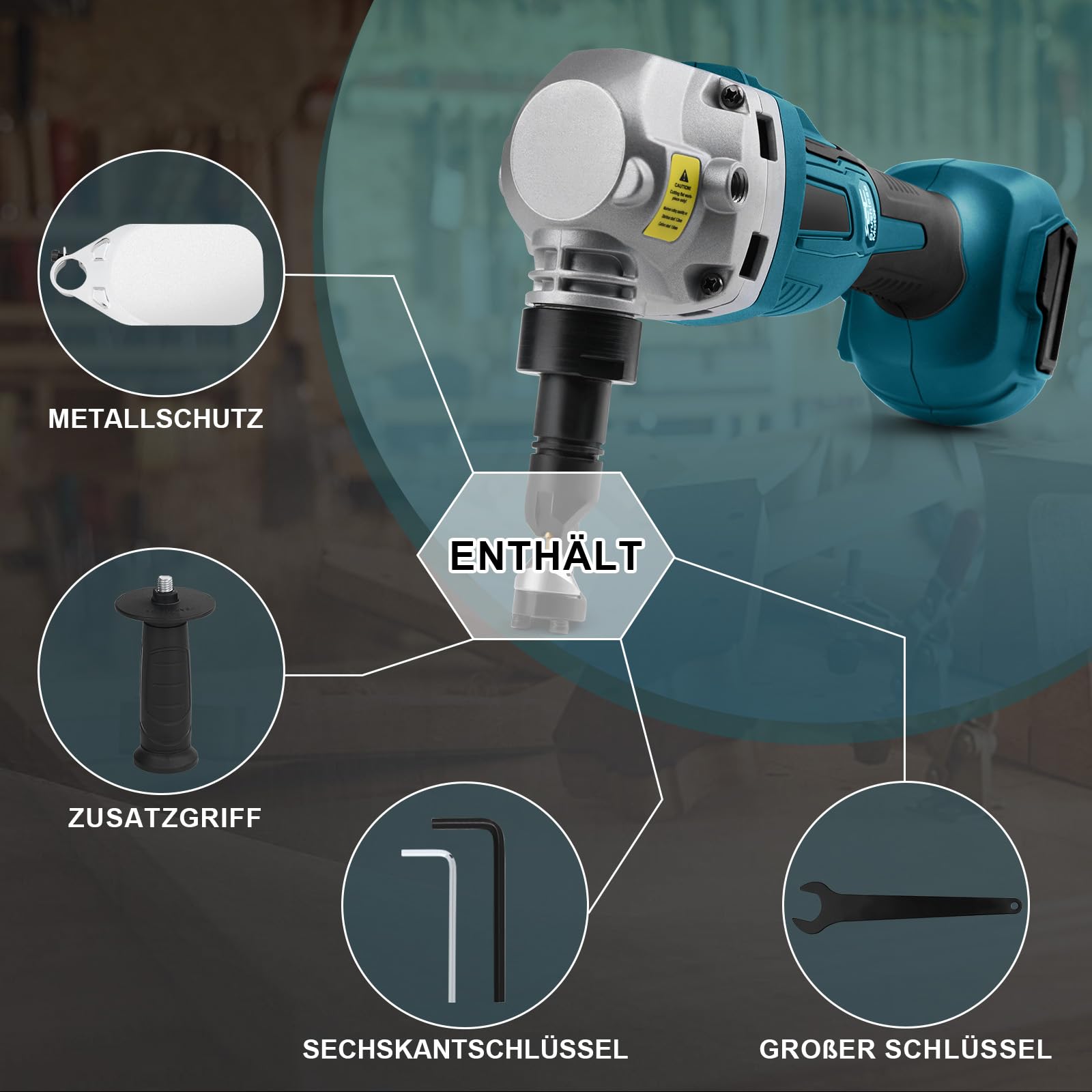 Knabber Blechknabber Kompatibel mit Makita 18V Akku, 800W 2200 U/min Bürstenlose Elektrischer Blechschere Metallknabber mit 360° drehbarer Knabberkop zum Schneiden von Edelstahl, Aluminium(ohne Akku)