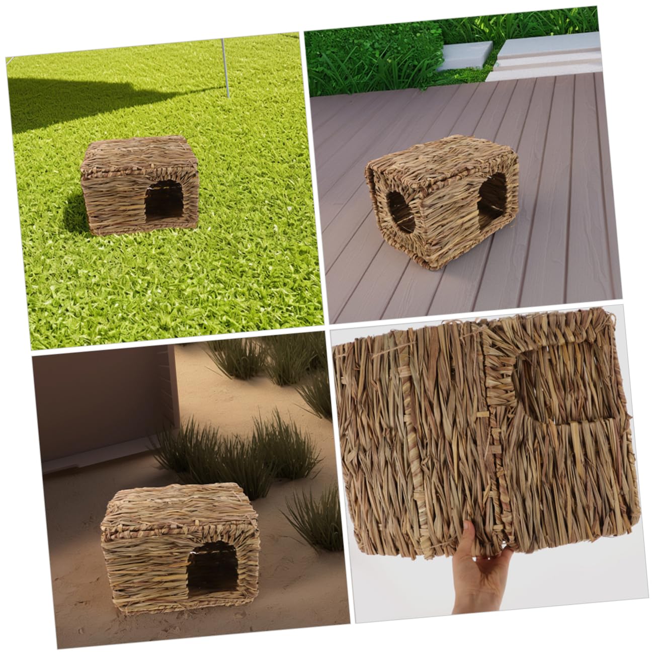 Hemobllo Casa per Conigli in Paglia Intrecciata, Rifugio Pieghevole per Piccoli Animali, 2 Pezzi, Interno ed Esterno, per Riposo Confortevole