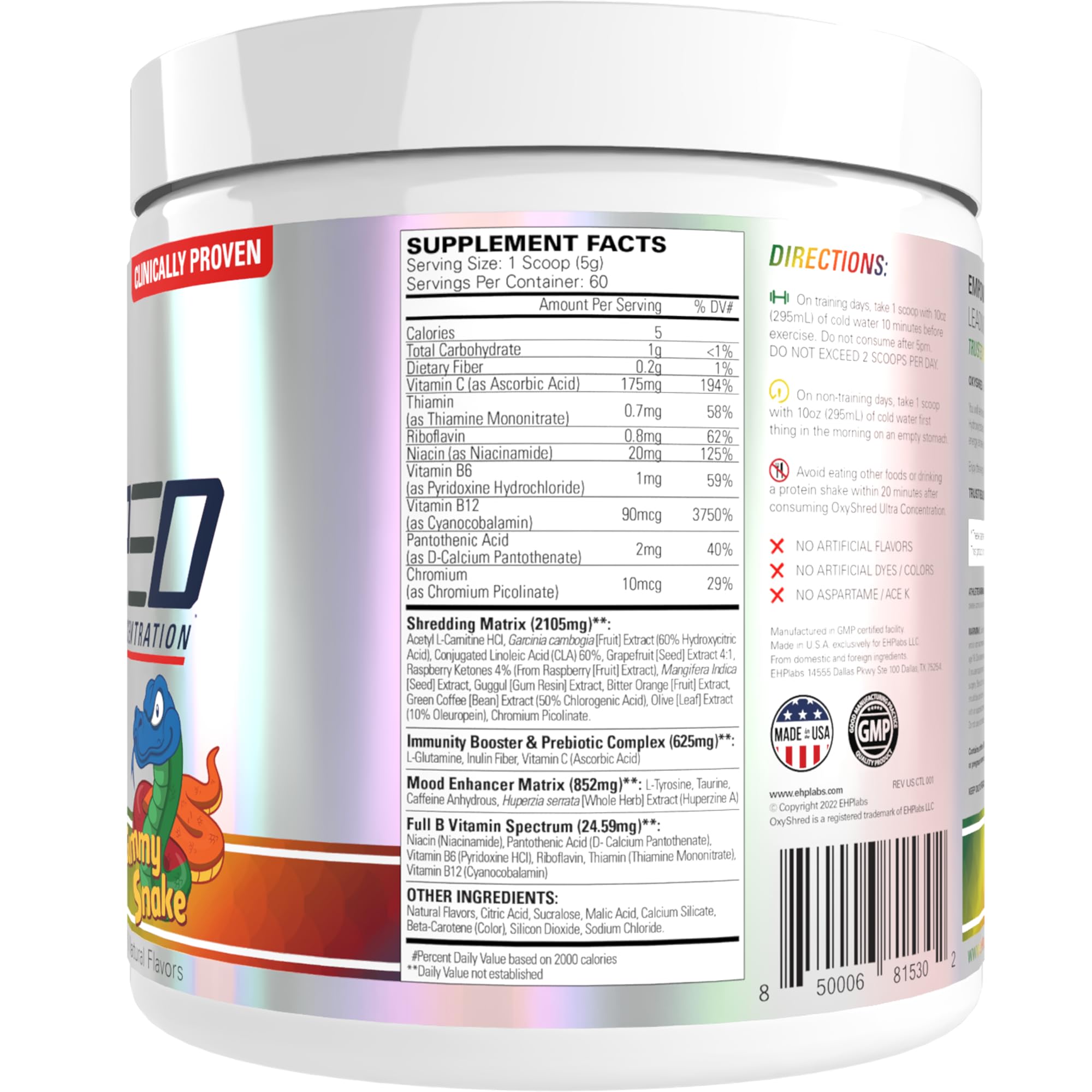 EHP Labs OxyShred Pre Workout Powder - Preworkout Powder with L Glutamine & Acetyl L Carnitine, Energy Boost Drink - Gummy Snake, 60 Servings — Amazon image 9
