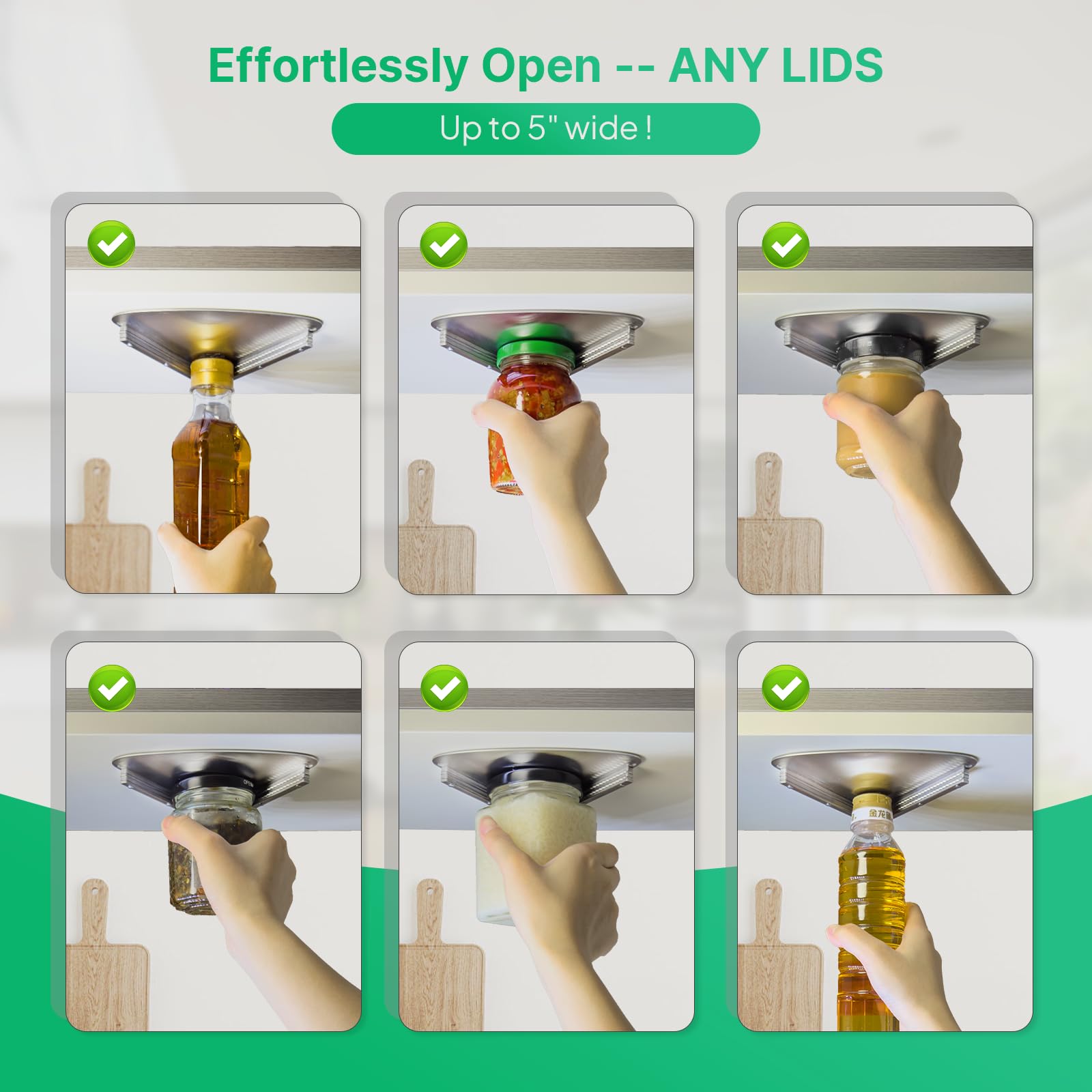 Upgraded Stainless Steel Under Cabinet Jar Opener for Seniors Under Cabinet Jar Openers for Weak Hands Jar Lid & Bottle Cap Opener Tool - Image 2