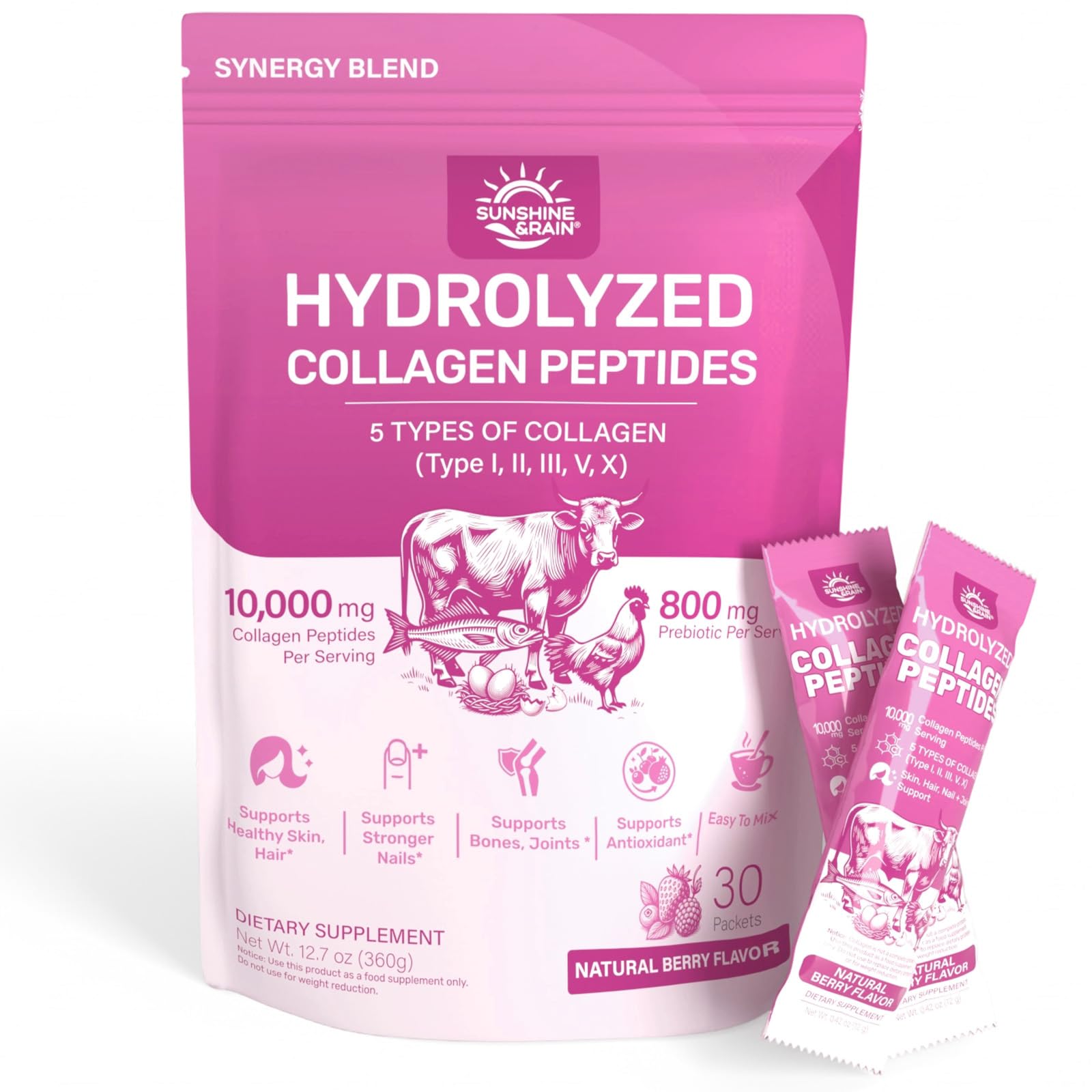 Multi Collagen Peptides Powder Women, 10g Hydrolyzed Collagen, Berry Flavor — Amazon image 11