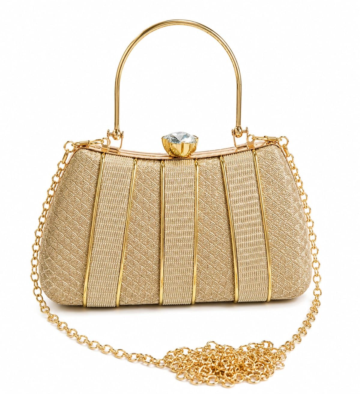 FTSBags Women's Premium Glitter Party Clutch with Metal Handle & Detachable Chain Sling Bag | Elegant Evening Wedding Purse | Gold-image-46