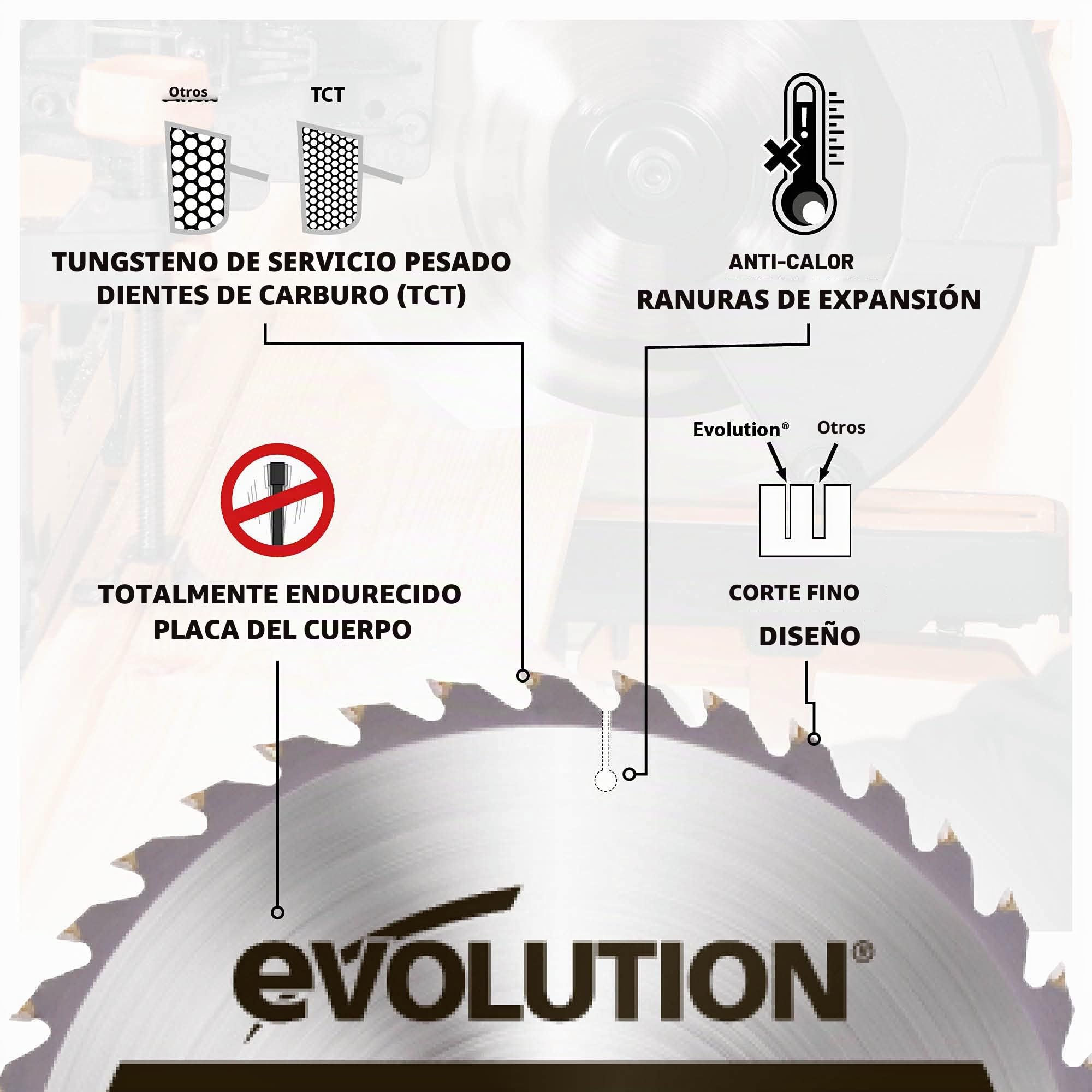 Evolution Power Tools - hoja de madera fina de 255 mm, hoja de sierra de corte transversal, diseñada para un acabado más limpio, disco sierra circular