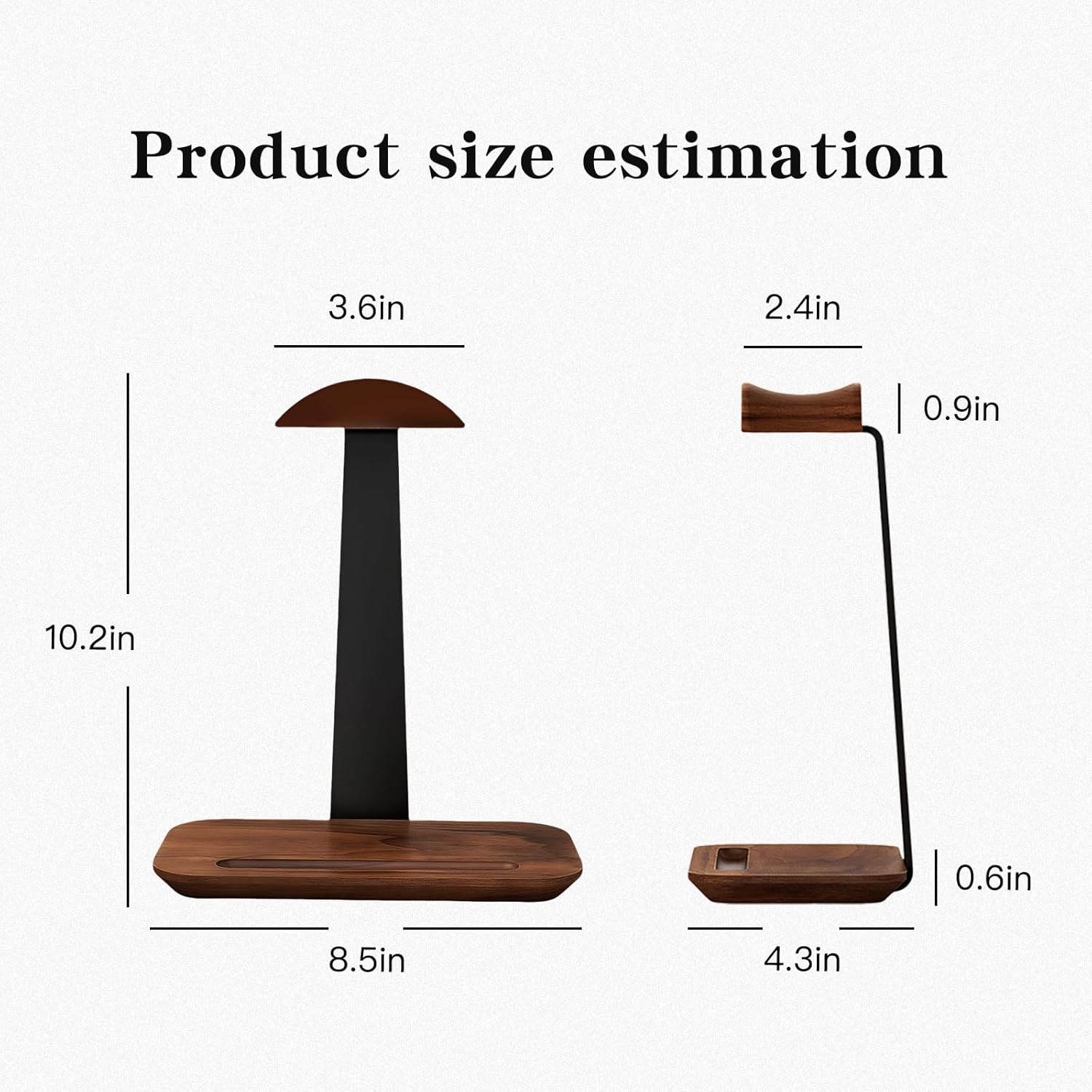 Walnut Wood Headphone Stand,Headphone Rack with Storage Base Plate,Headphones Holder for Study Rooms,Gaming Spaces,Desktop,Office - Image 2