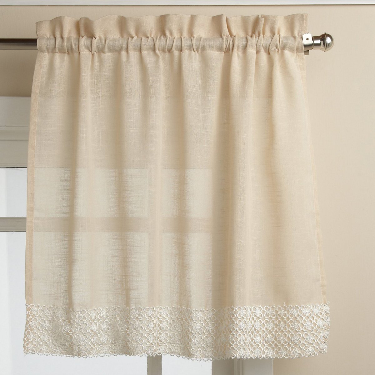 Sweet Home Collection Kitchen Curtains for Windows 40+ Styles &amp; Colors Swag, Valance, Tier Sets &amp; Panels Cafe Curtains for Farmhouse, Rustic, Modern Décor, Salem French Vanilla, 24" Tier