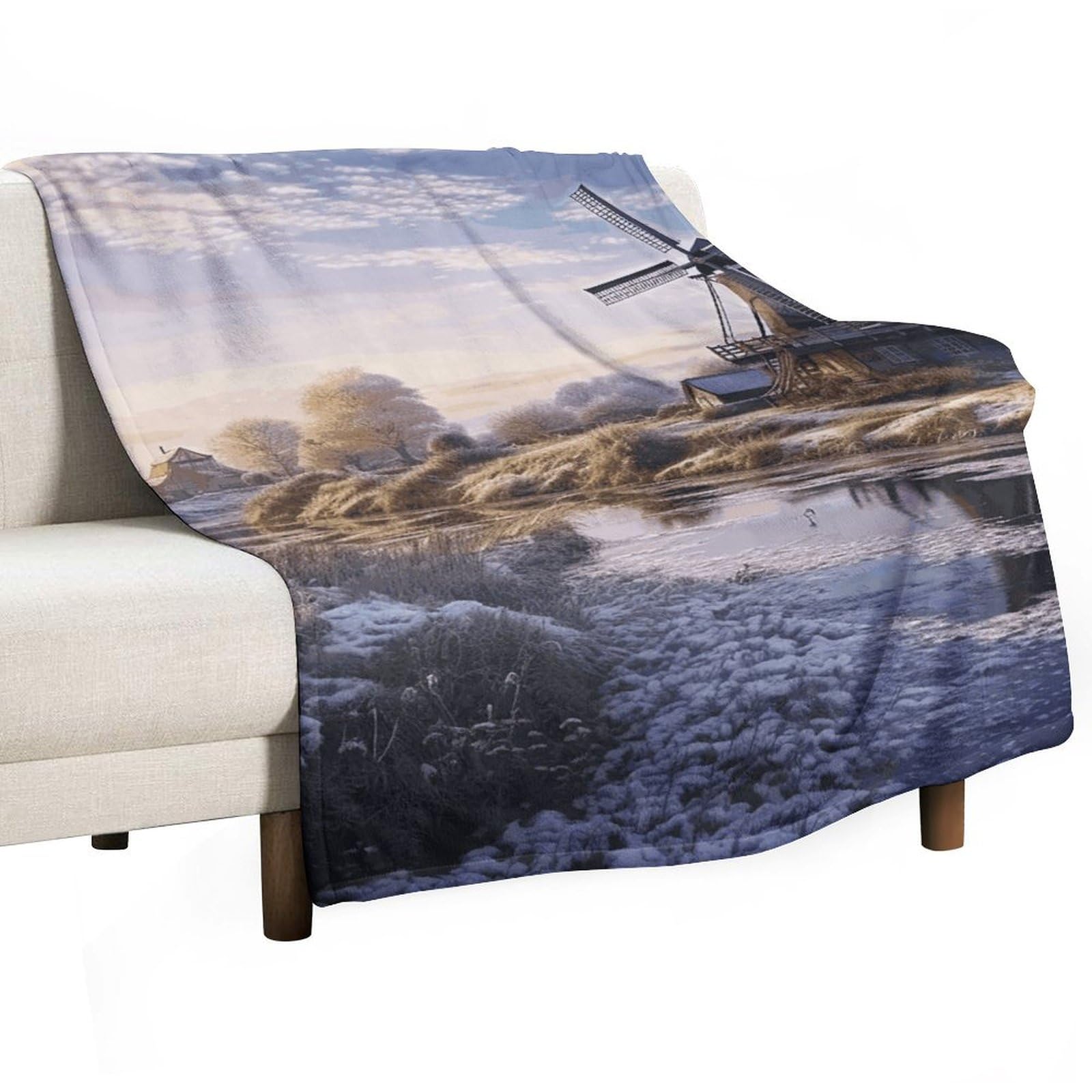 Couverture en flanelle imprimé moulin doux plaid 100x150 cm pour lit
