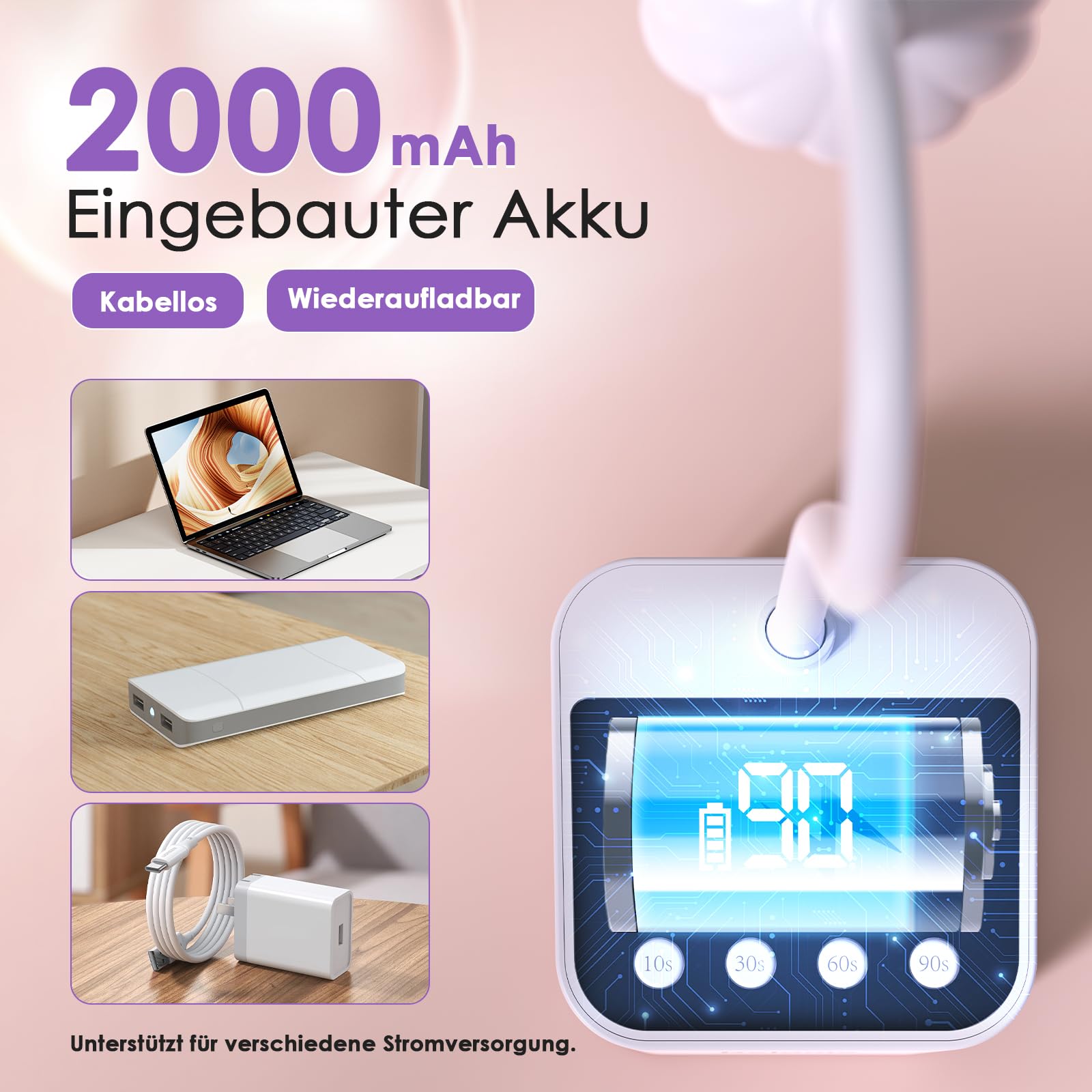 Delanie Mini UV Lampe für Nägel Schnelltrocknung mit Auto Sensor & Anzeige, Wiederaufladbare Nagel UV Lampe Schwanenhals 360° einstellbar mit 4 Timer-Modus, tragbare UV Nagellampe für Gelnägel