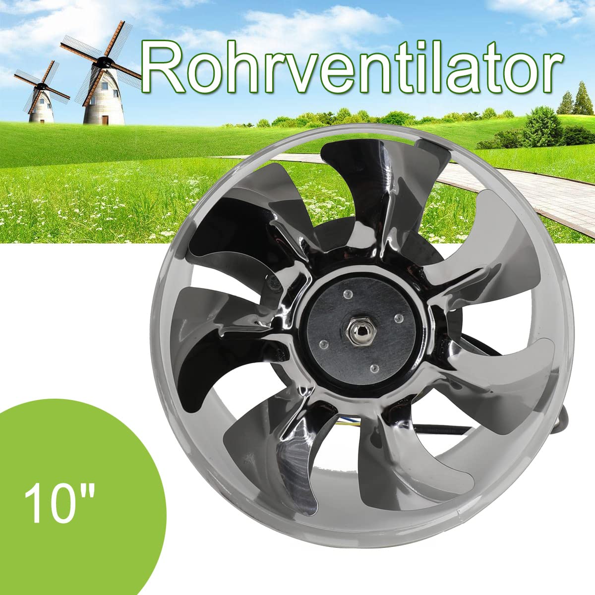 Ventilatore a tubo, 8", in ingresso/scarico, 200 mm, per bagno, cucina, bianco