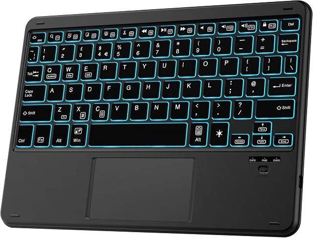 Bluetooth Keyboard with Touchpad and 7 Colors Backlit for New iPad 10.2(9/8/7th), iPhone/Samsung/Android Tablets/Windows Devices, Black